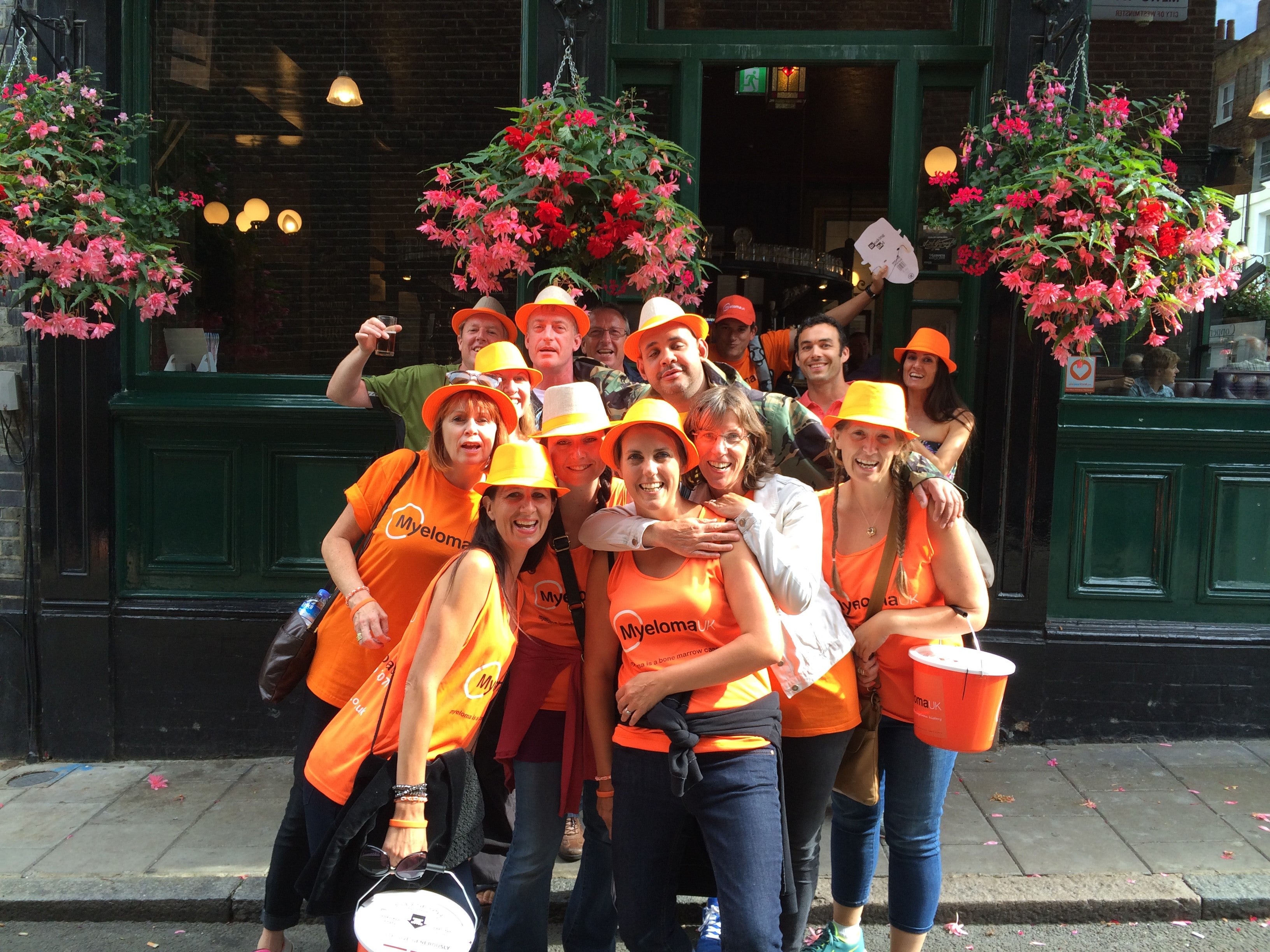 Mrs Gascoyne and friends at her ’40 pubs in 40 hours’ fundraising challenge
