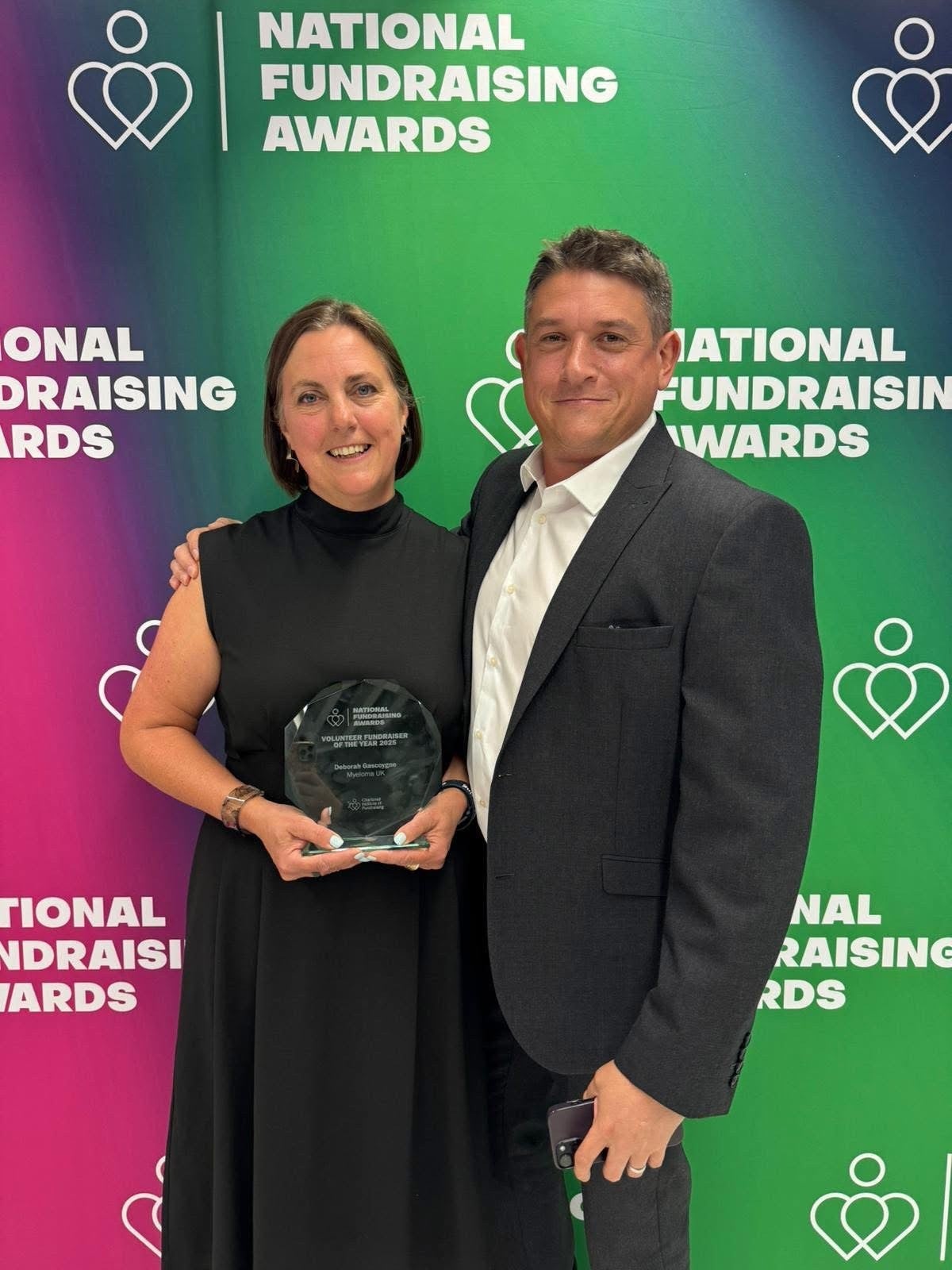 Mrs Gascoyne wth her husband Nick after winning a fundraising award