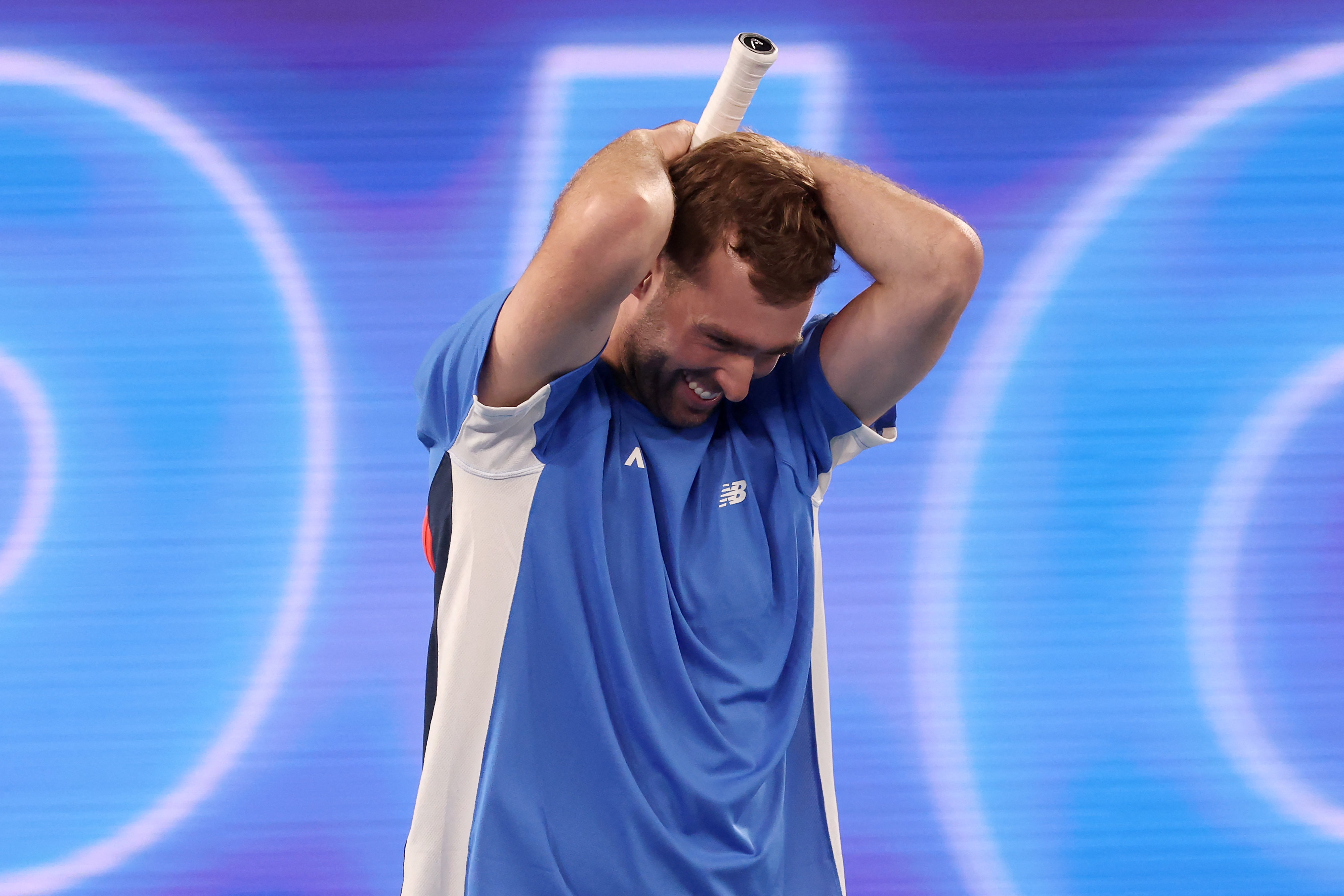 Australia's Jordan Smith celebrates after defeating Spain's Pedro Martinez