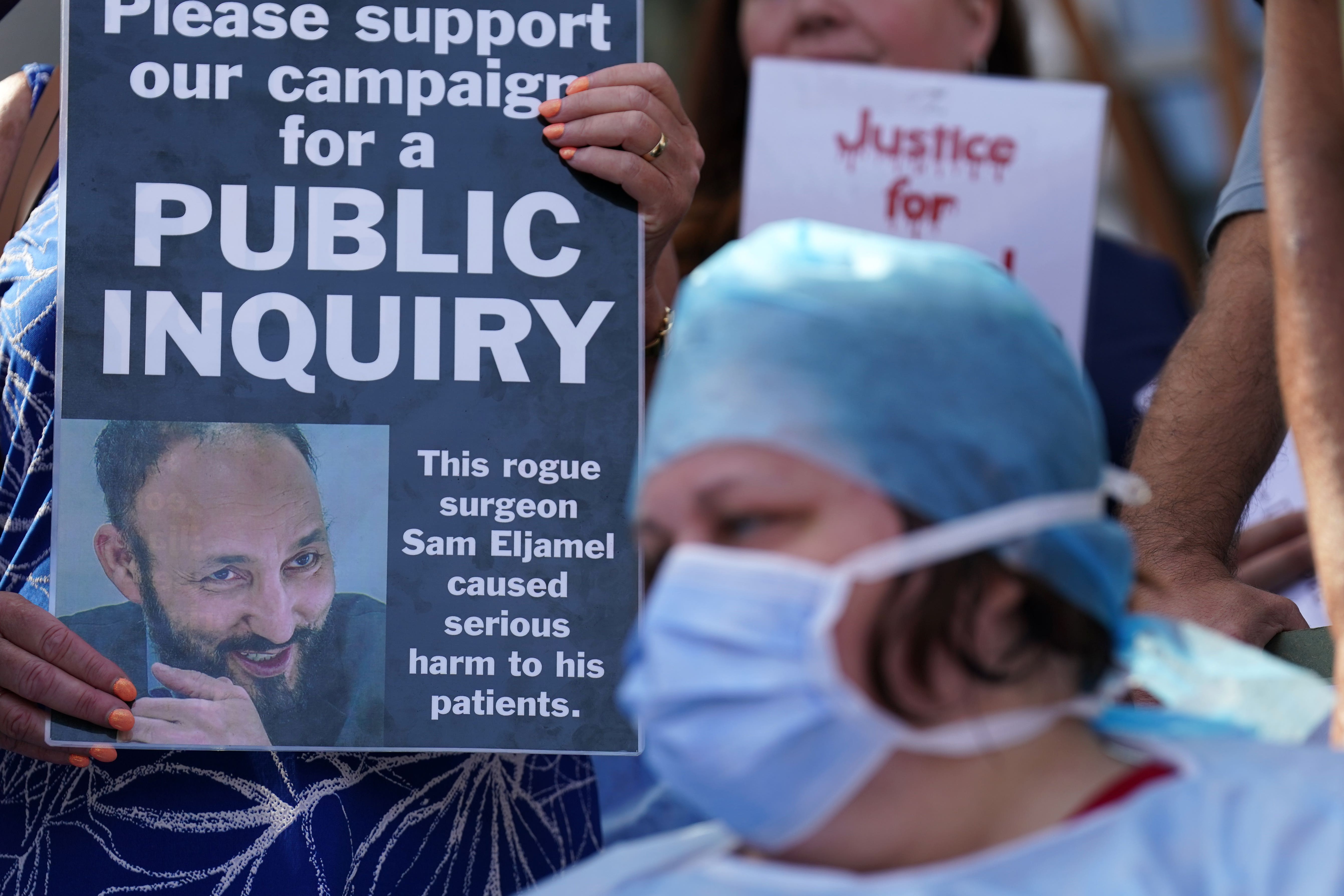 Protesters demand an inquiry into Sam Eljamel outside the Scottish Parliament in 2023 (Andrew Milligan/PA)