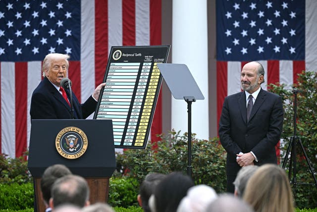 <p>President Donald Trump explaining his tariff policy during his ‘Liberation Day’ announcement in April 2025</p>