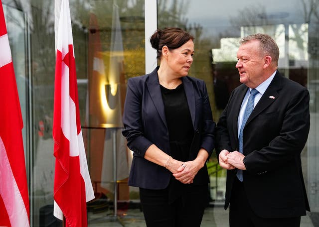 <p>Greenland’s foreign minister Vivian Motzfeldt and Denmark’s foreign minister Lars Lokke Rasmussen, after the talks</p>