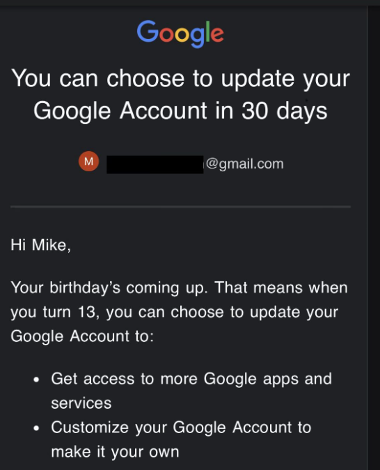 The screenshot of the email sent to Melissa McKay’s son