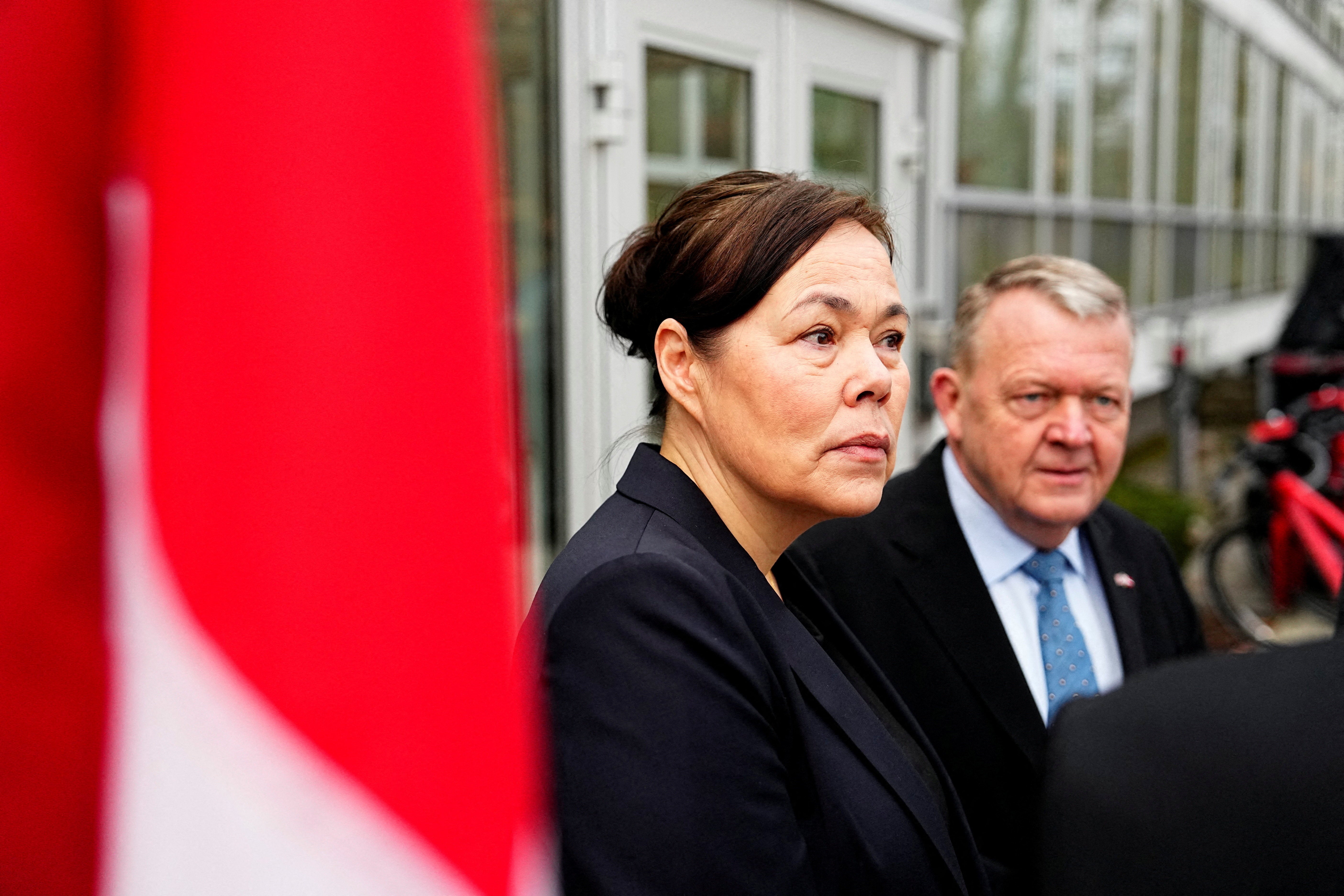 <p>Greenland's foreign minister Vivian Motzfeldt with Denmark's foreign minister Lars Loekke Rasmussen</p>