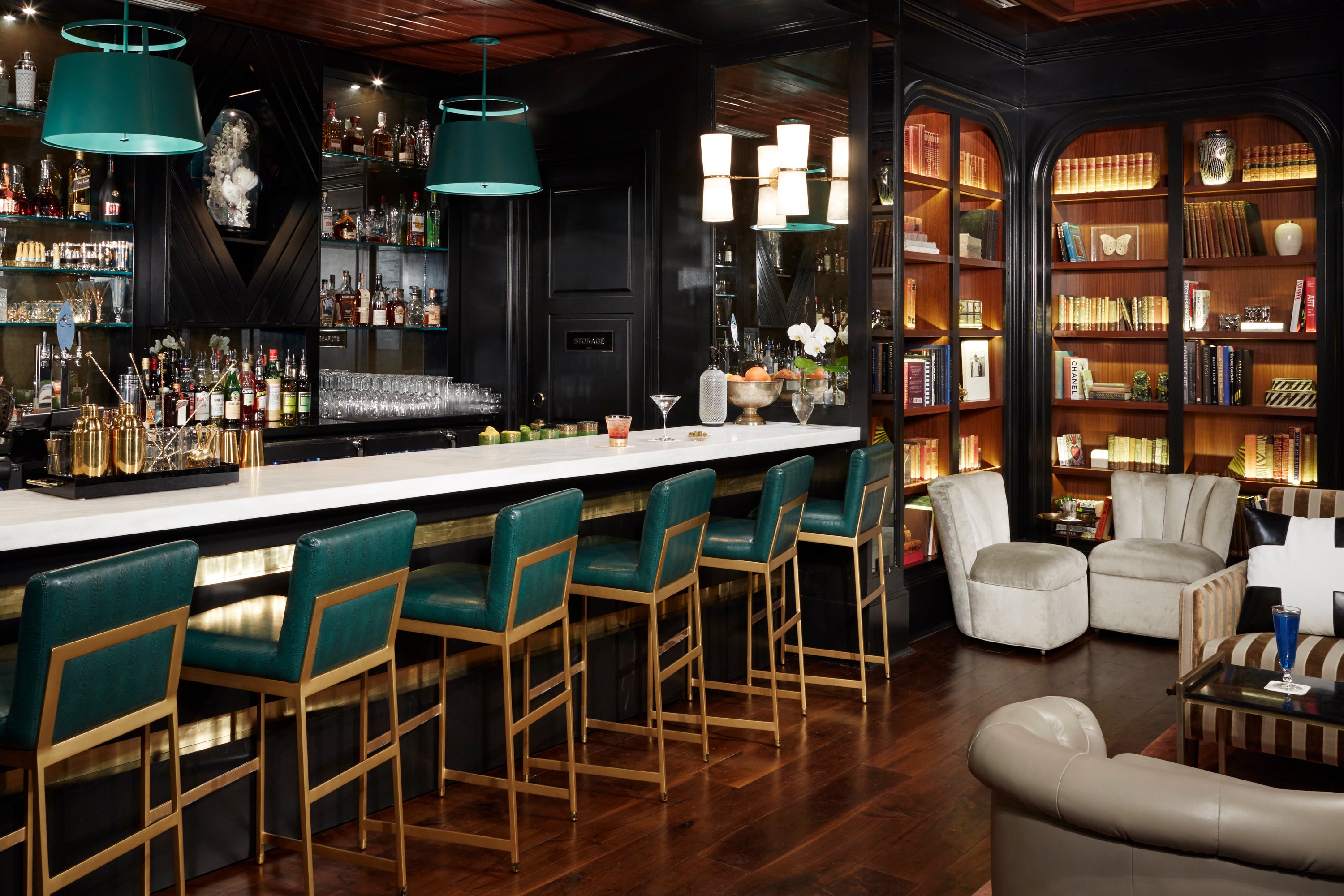 The 1920s-style bar in the Spectator Hotel, located in Charleston’s French Quarter