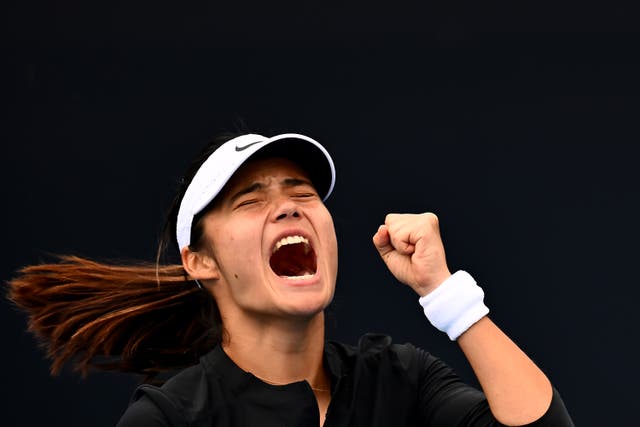 <p>Emma Raducanu celebrates winning her match against Camila Osorio</p>
