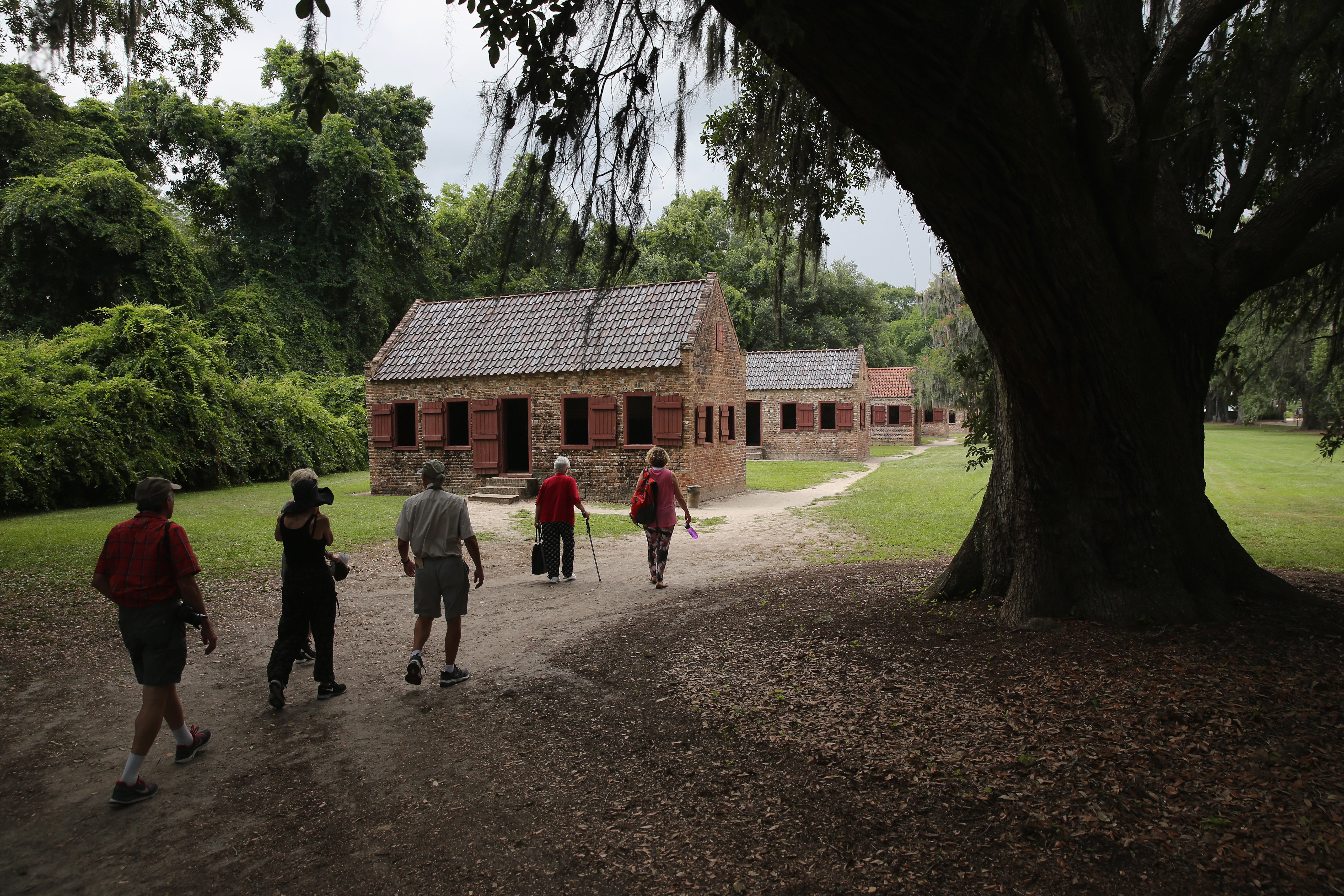 Preserved cabins that were once home to Boone Hall Plantation's enslaved families
