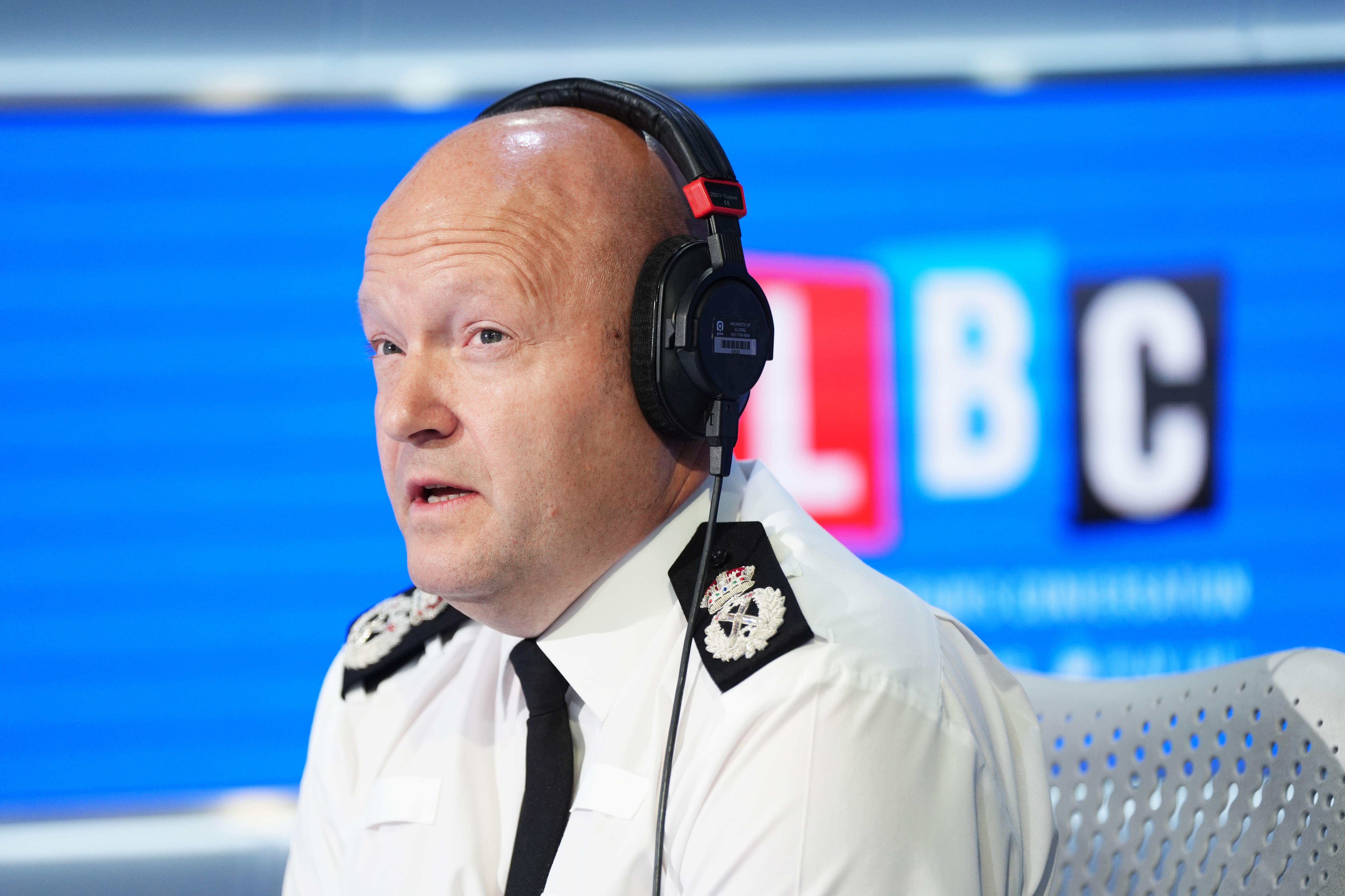 Chief Constable of West Midlands Police, Craig Guildford, takes part in a phone-in on LBC Radio, at the Global Studios in central London (Ben Whitley/PA)