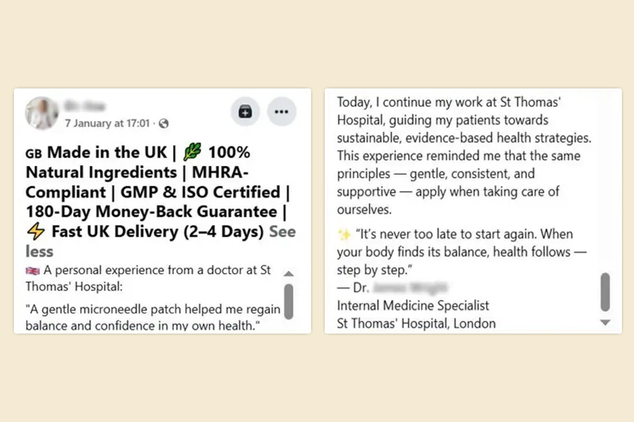 The videos also contained captions supposedly written by NHS staff promoting the product