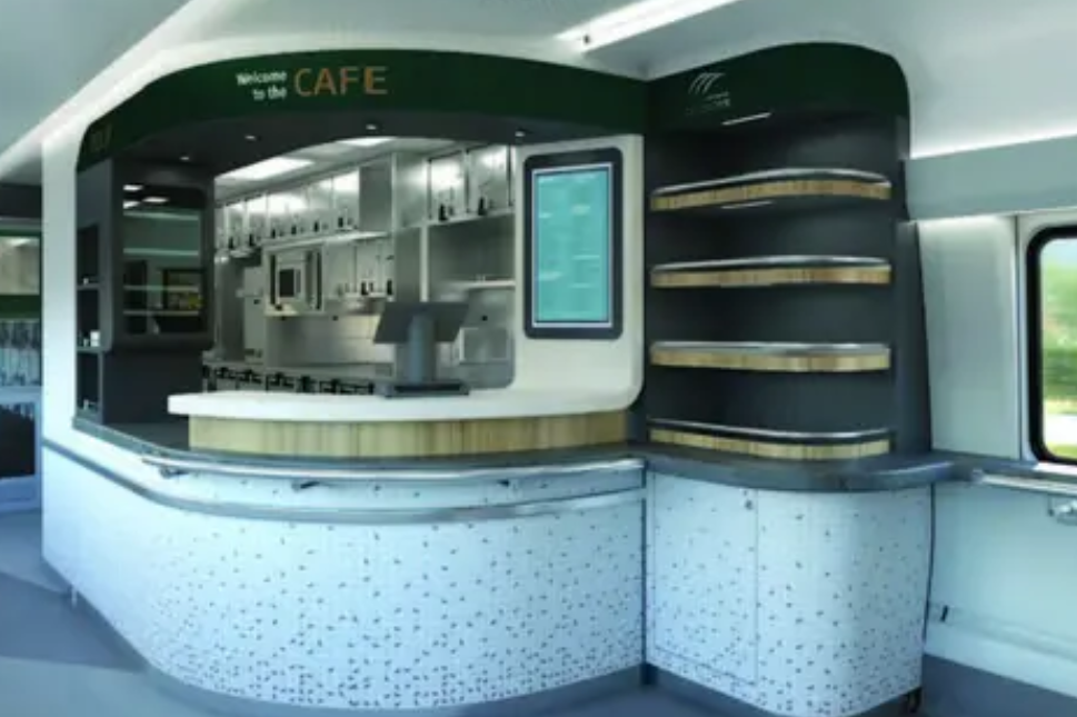 A total of 83 new Airo trainsets will roll out across the U.S. This image shows Airo's new onboard cafe