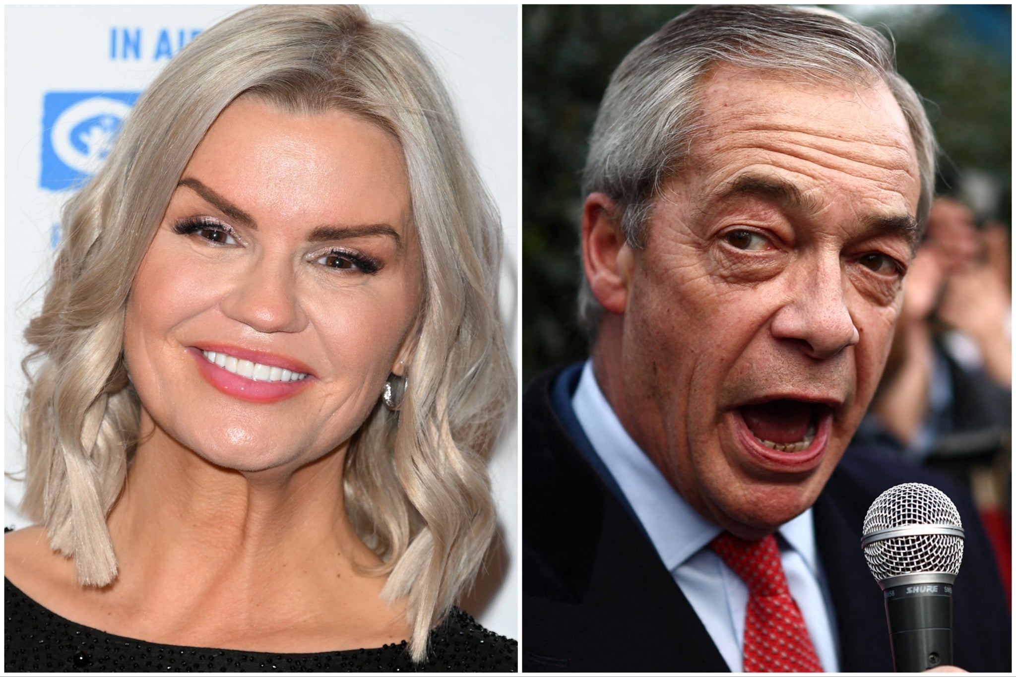 <p>Kerry Katona and the Reform leader Nigel Farage</p>