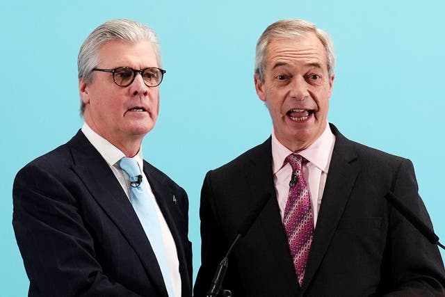 Reform UK leader Nigel Farage, right, with his new Scottish party leader Malcolm Offord (Andrew Milligan/PA)