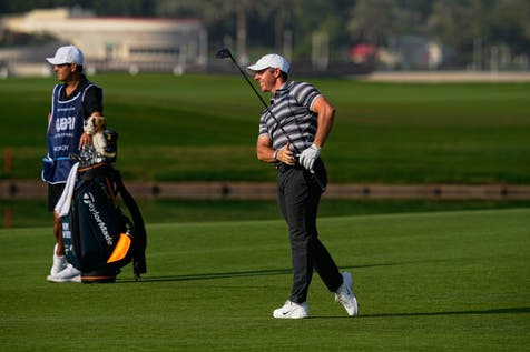 <p>Rory McIlroy enjoyed some early success with his new clubs and ball at the Dubai Invitational (Fatima Shbair/AP)</p>