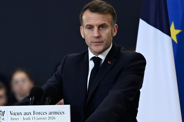 <p>Appearing with a puffy, red eye at the military base in Istres, southern France, Mr Macron reassured attendees that the issue was ‘completely harmless’</p>