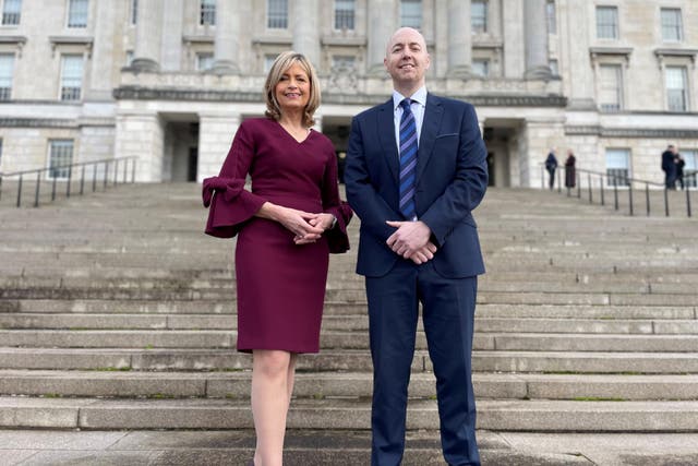 Ulster Unionist MLA Jon Burrows, alongside MLA Diana Armstrong (David Young/PA)