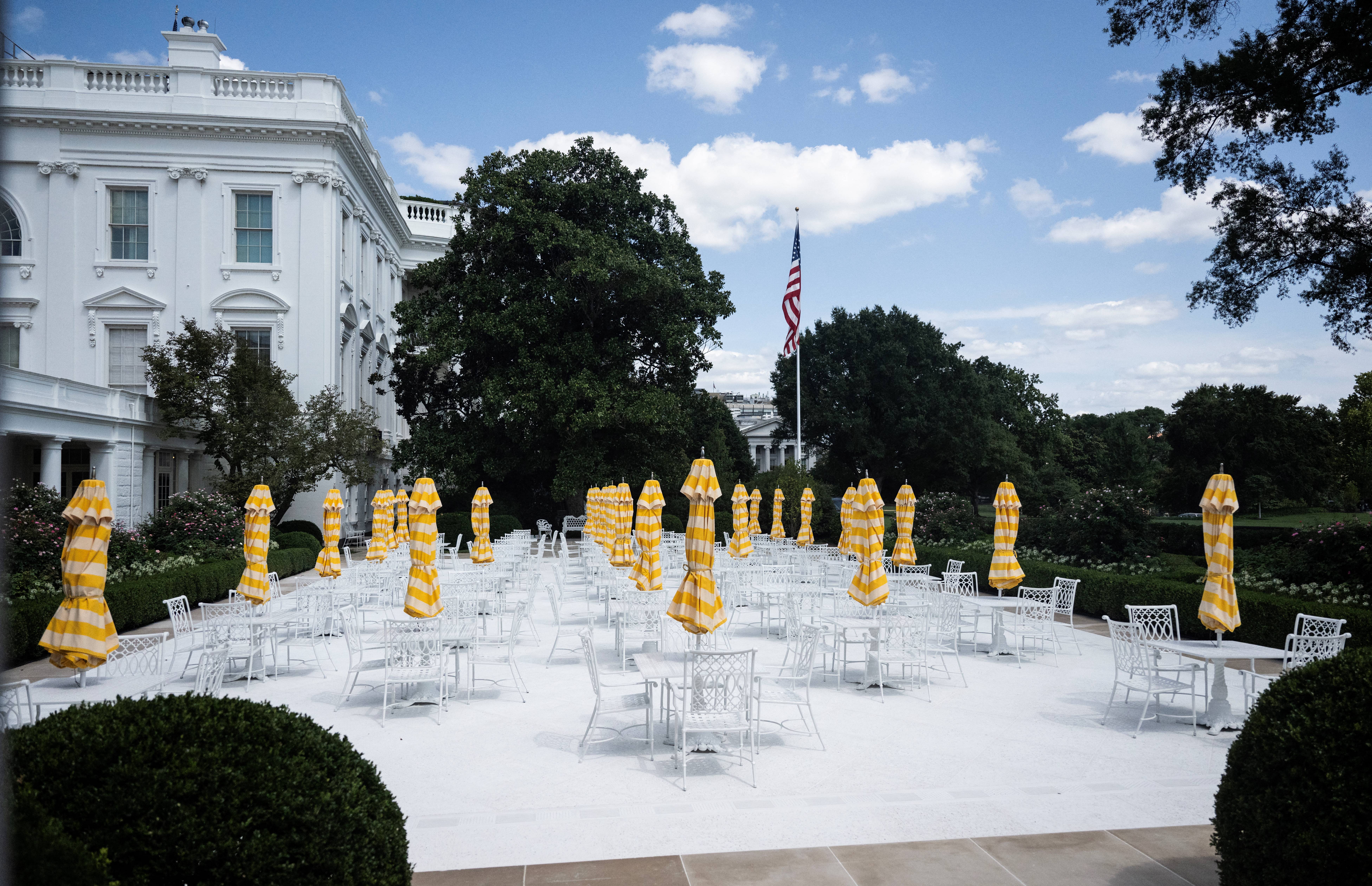 Trump has dubbed his new patio the “Rose Garden Club” and has hosted dinners for partisan allies there