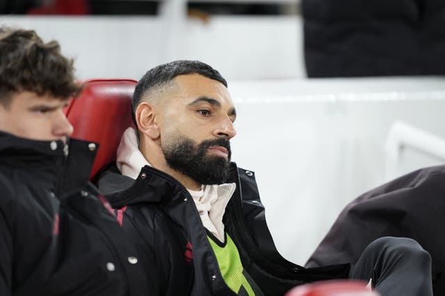 <p>Mohamed Salah spent some time on the bench last month (Peter Byrne/PA)</p>
