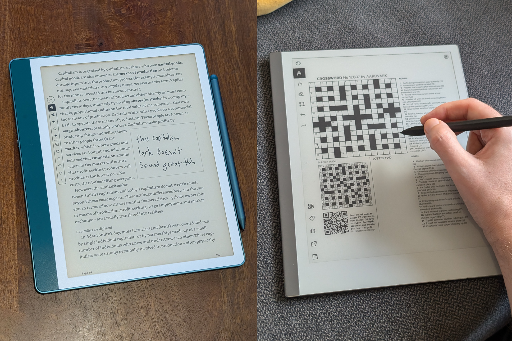 <p>The Kindle Scribe (left) and reMarkable 2 (right) offer distraction-free zones for handwriting, sketching, and PDF editing </p>