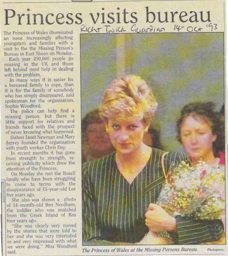 Princess Diana visited the charity in 1993