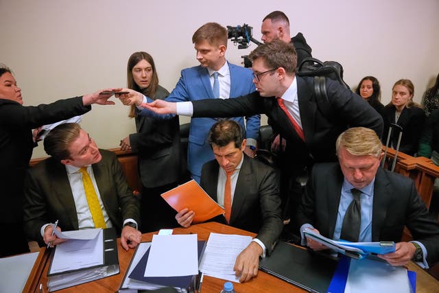 <p>Participants gather in Moscow's Arbitration Court to hold a hearing to consider a lawsuit by Russia's Central Bank against Belgium-based financial clearinghouse Euroclear in Moscow, Russia, Friday, Jan. 16, 2026. (AP Photo/Pavel Bednyakov)</p>