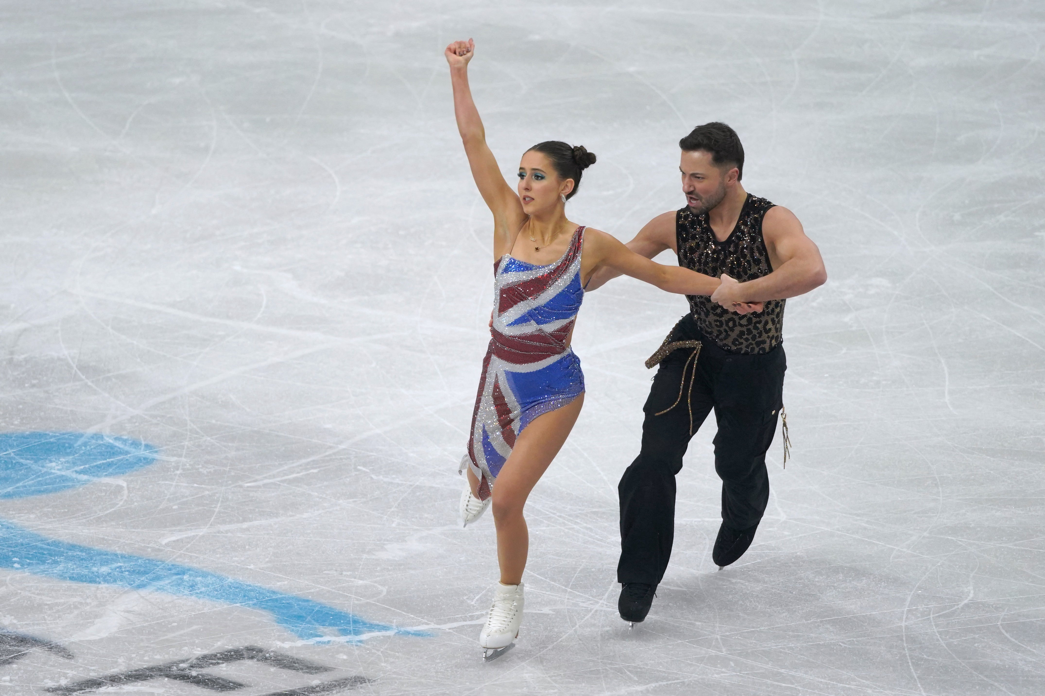 <p>Britain's Lilah Fear and Lewis Gibson during their routine at the Ice Skating European Championships</p>