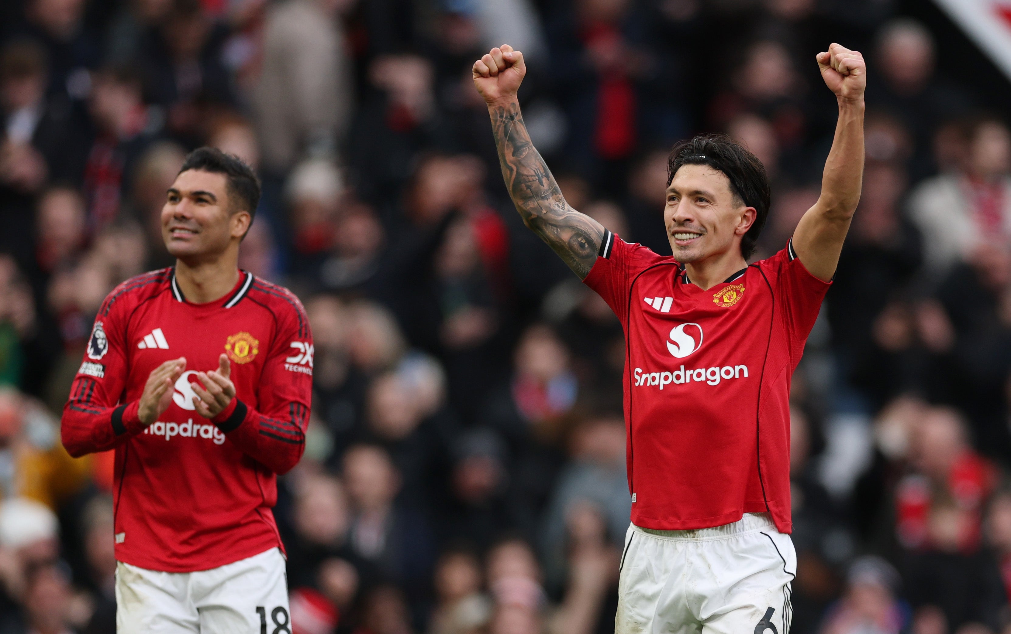 Martinez celebrates after United’s 2-0 victory over City