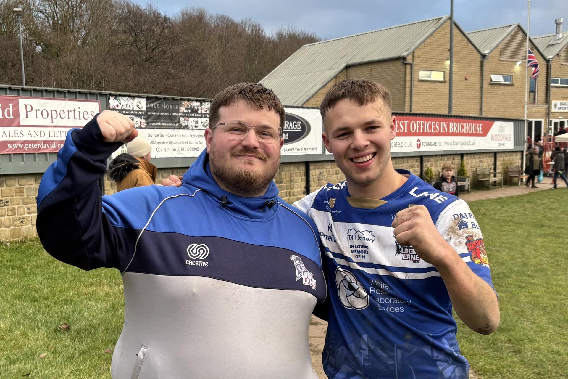 Lock Lane head coach Brad Roberts (left) and winger Harry Render celebrated their side’s Challenge Cup win (Mark Staniforth/PA)