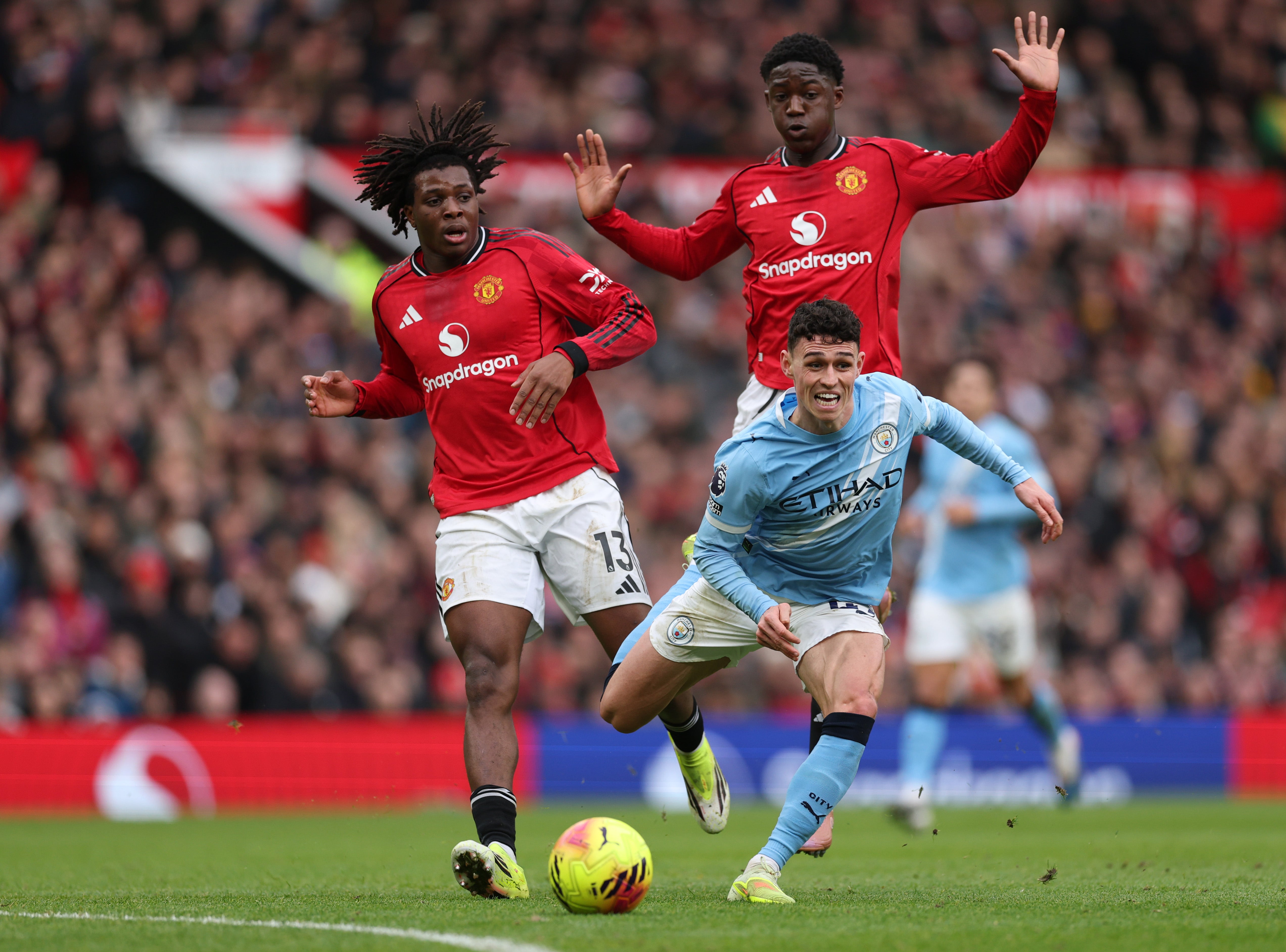 <p>Phil Foden lasted just 45 minutes of the derby clash with Manchester United having suffered a suspected broken hand</p>