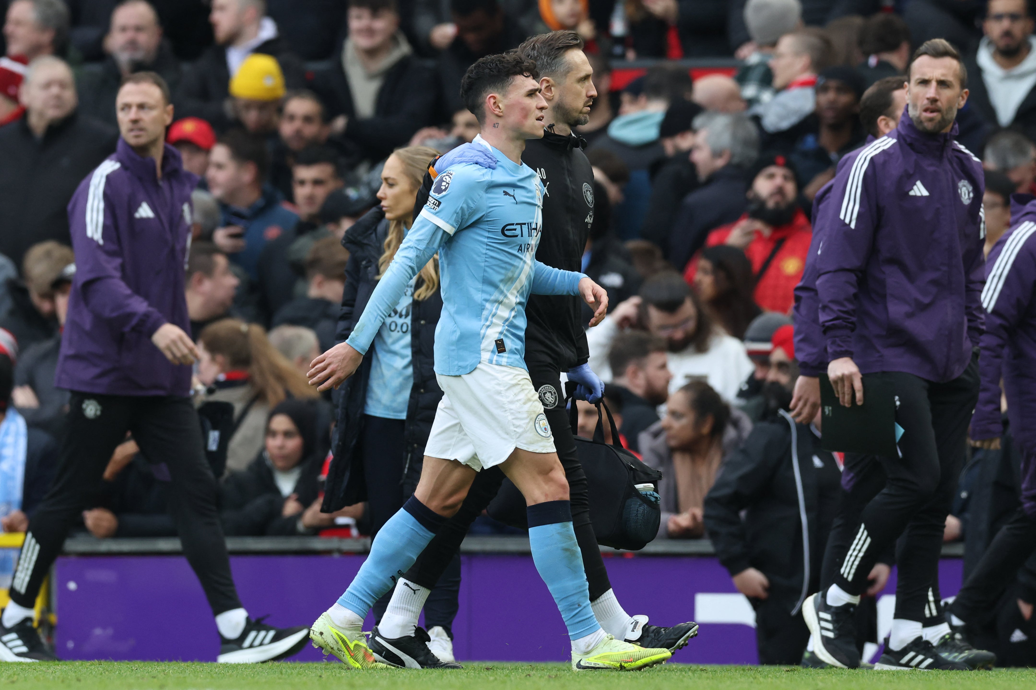 Phil Foden was replaced at half-time with a suspected broken hand