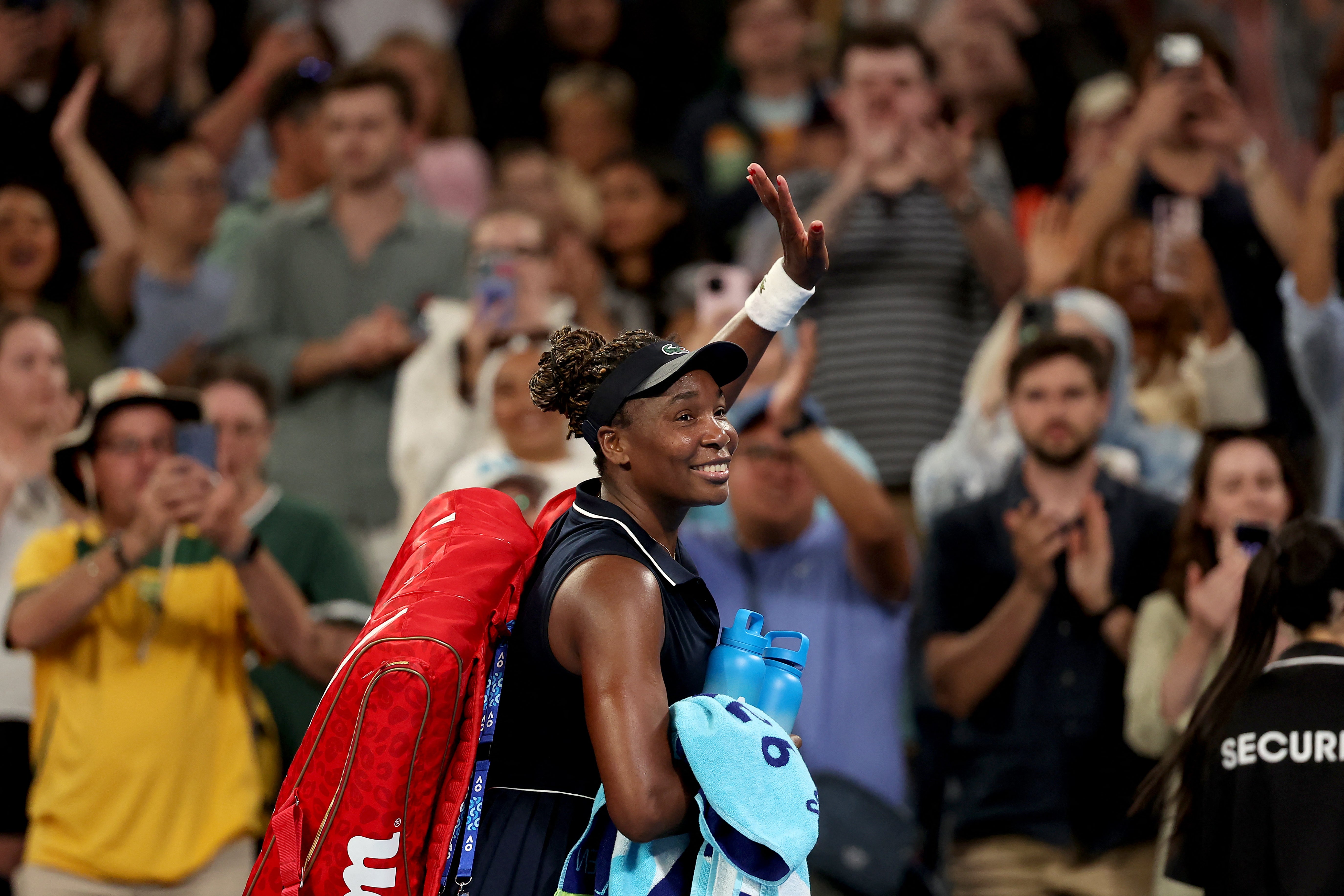 Venus Williams acknowledges the applause as she leaves the John Cain Arena