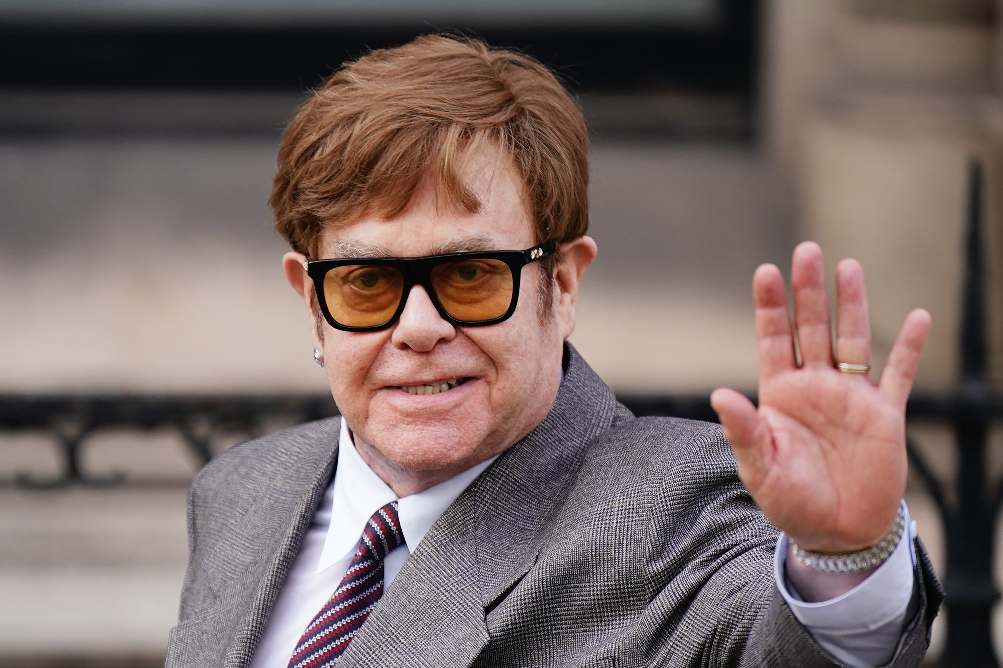 Sir Elton John leaving the Royal Courts Of Justice after a preliminary hearing in his claim against ANL in 2023