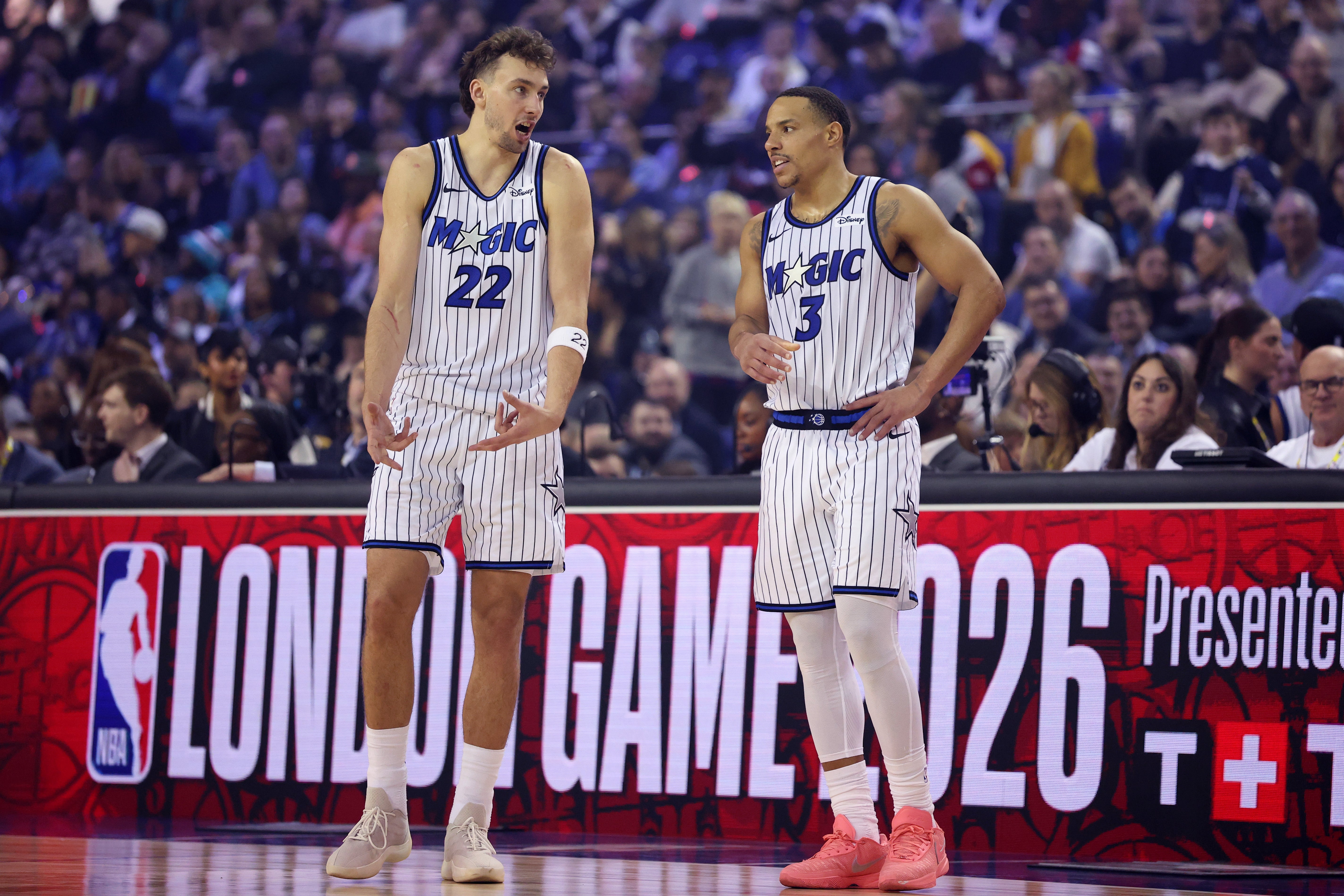 The Magic’s small forward Franz Wagner (left) with Desmond Bane