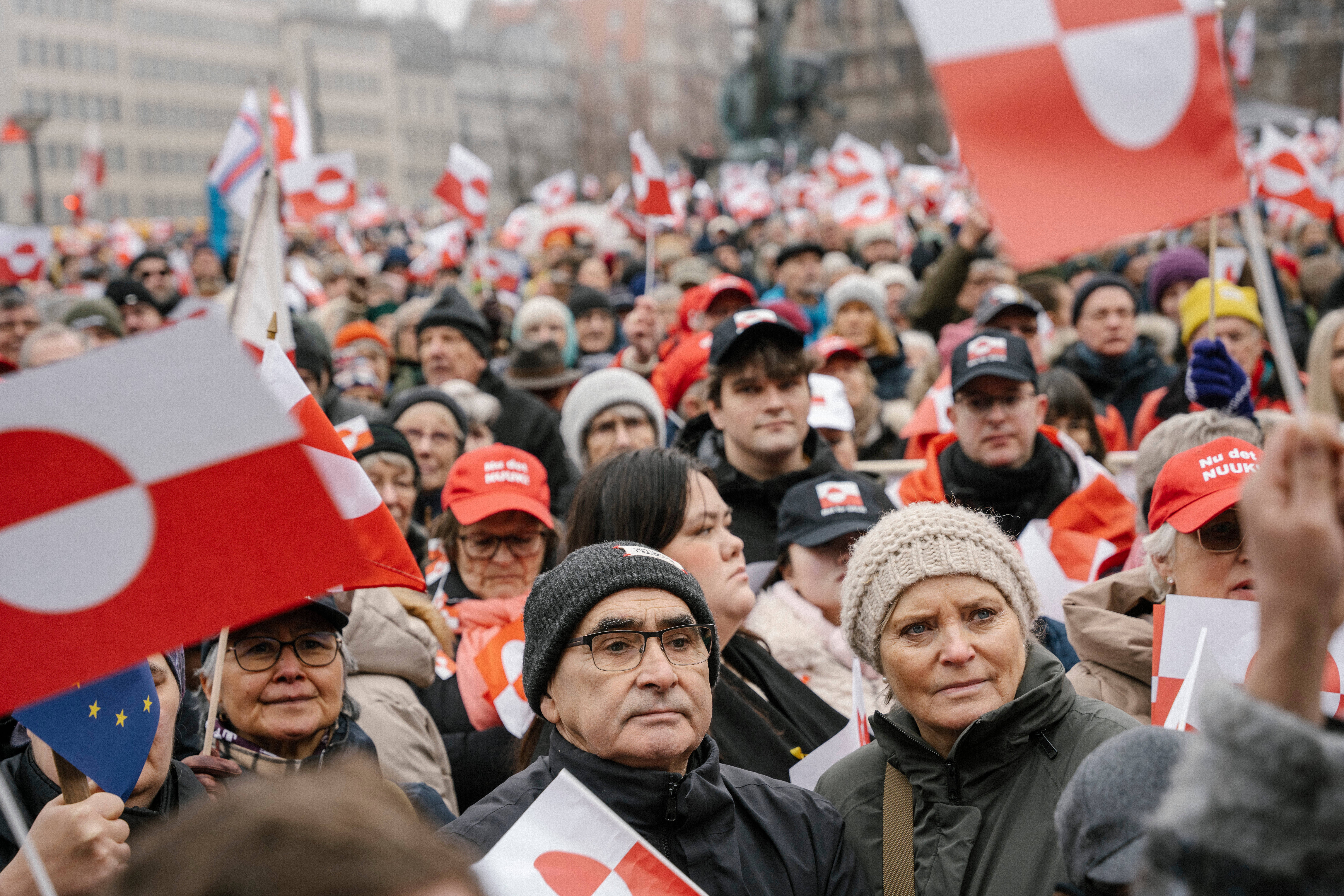 People march during a pro- Greenlanders demonstration, in Copenhagen, Denmark, Saturday, Jan. 17, 2026. (Emil Helms/Ritzau Scanpix via AP)
