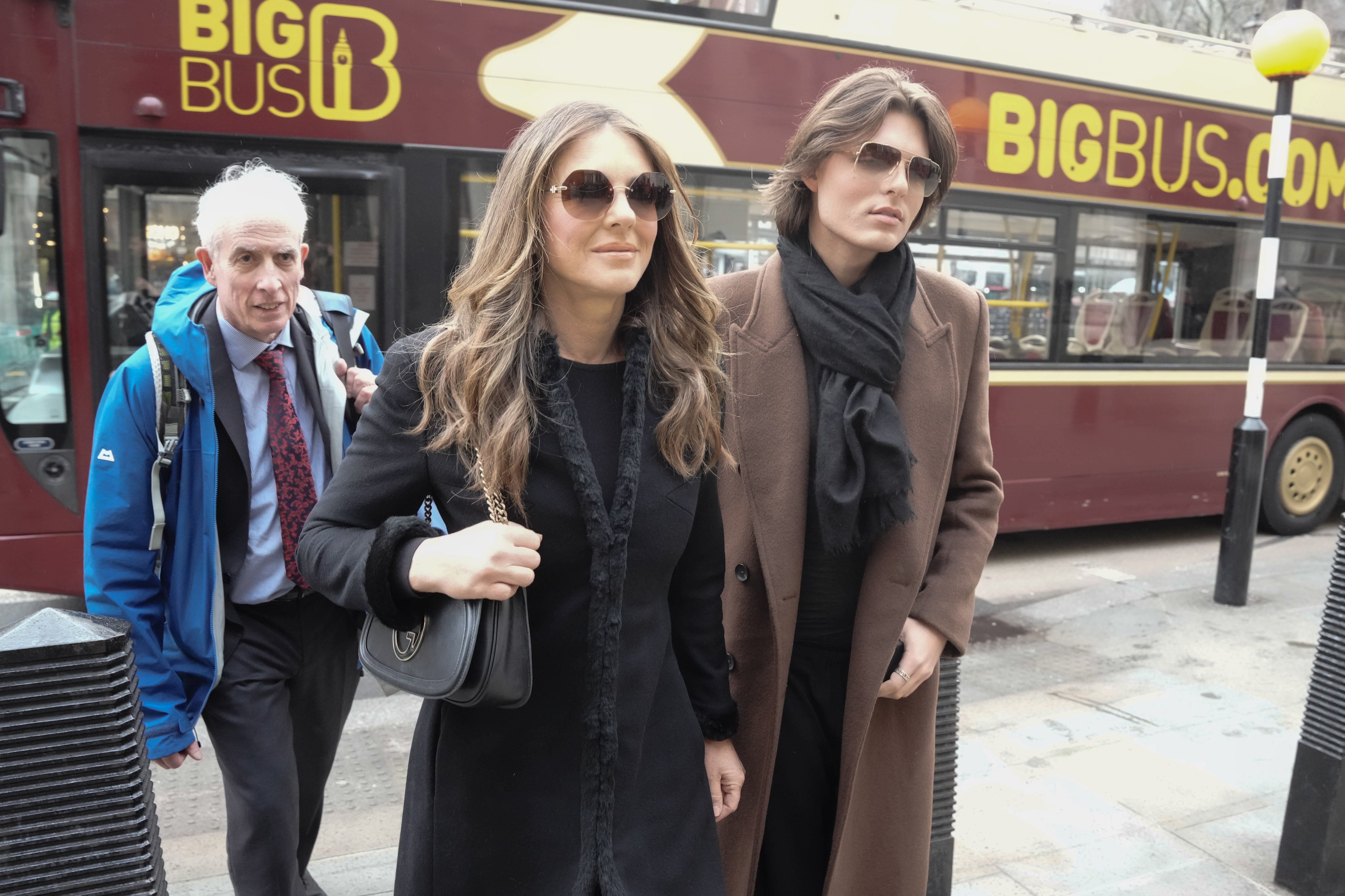Elizabeth Hurley and her son Damian Hurley arriving at the Royal Courts of Justice on Monday