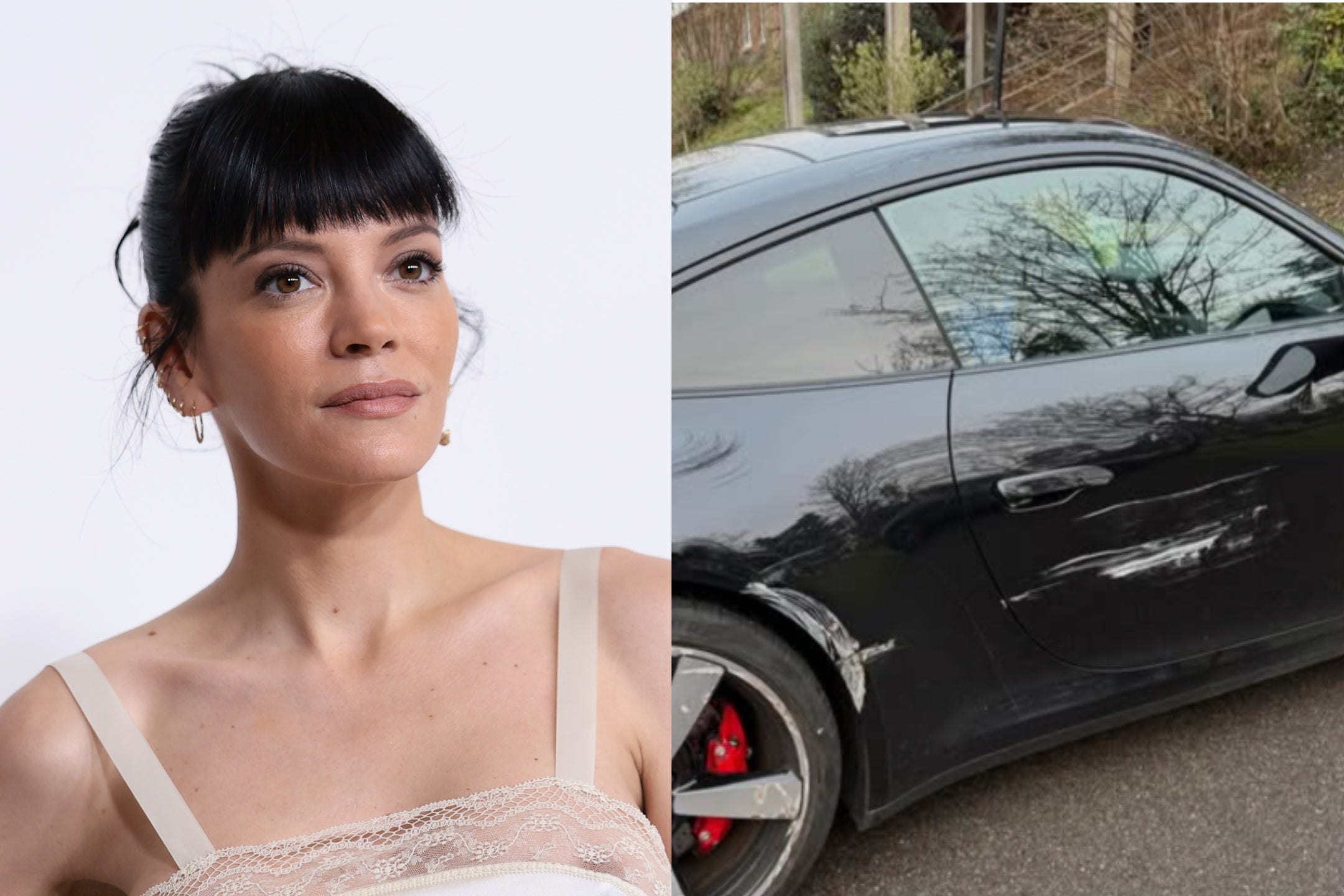 <p>Lily Allen shared pictures of her scraped up Porsche after a semi-truck ran her off the road</p>