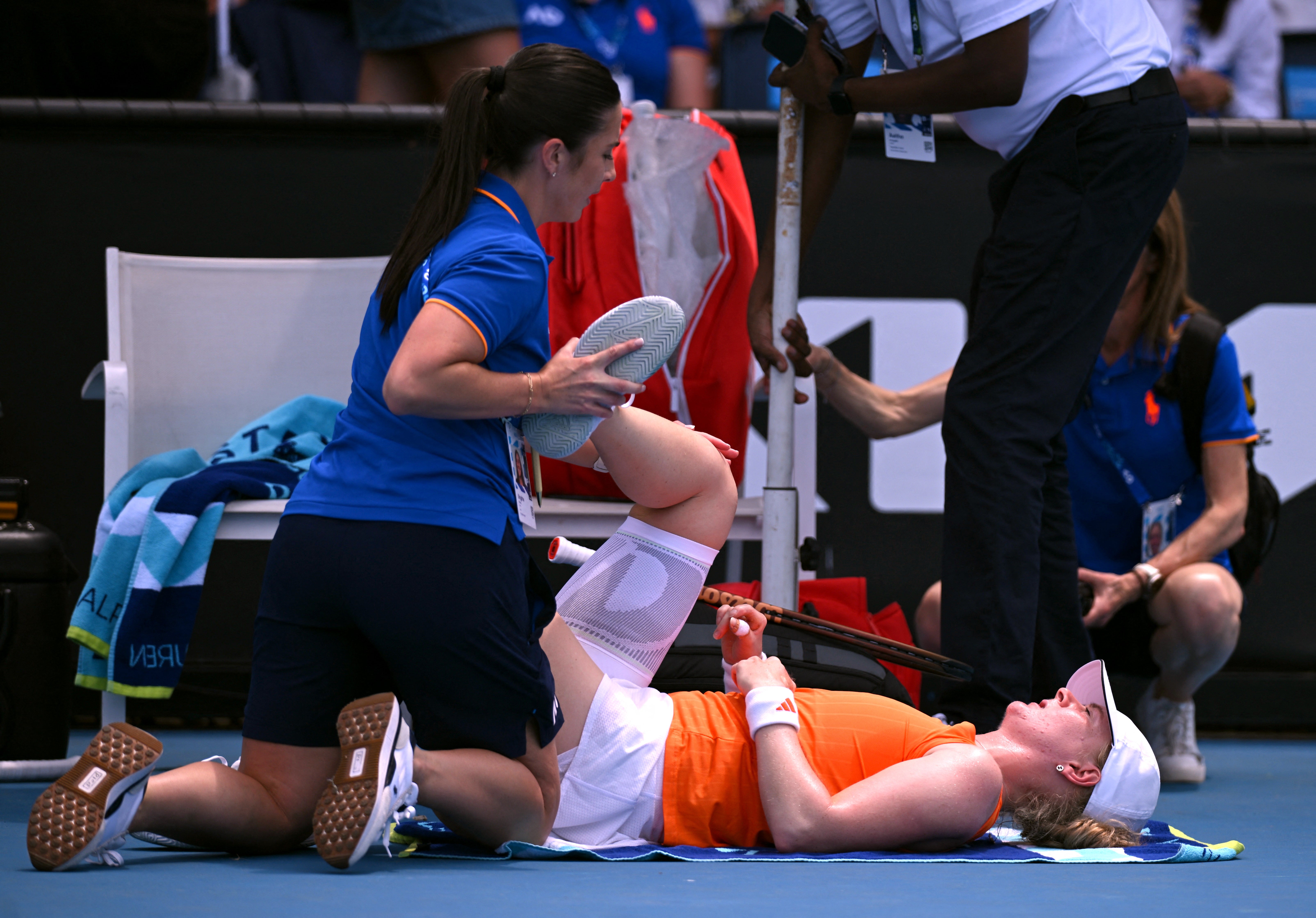 Fran Jones received treatment before eventually retiring from her first-round match