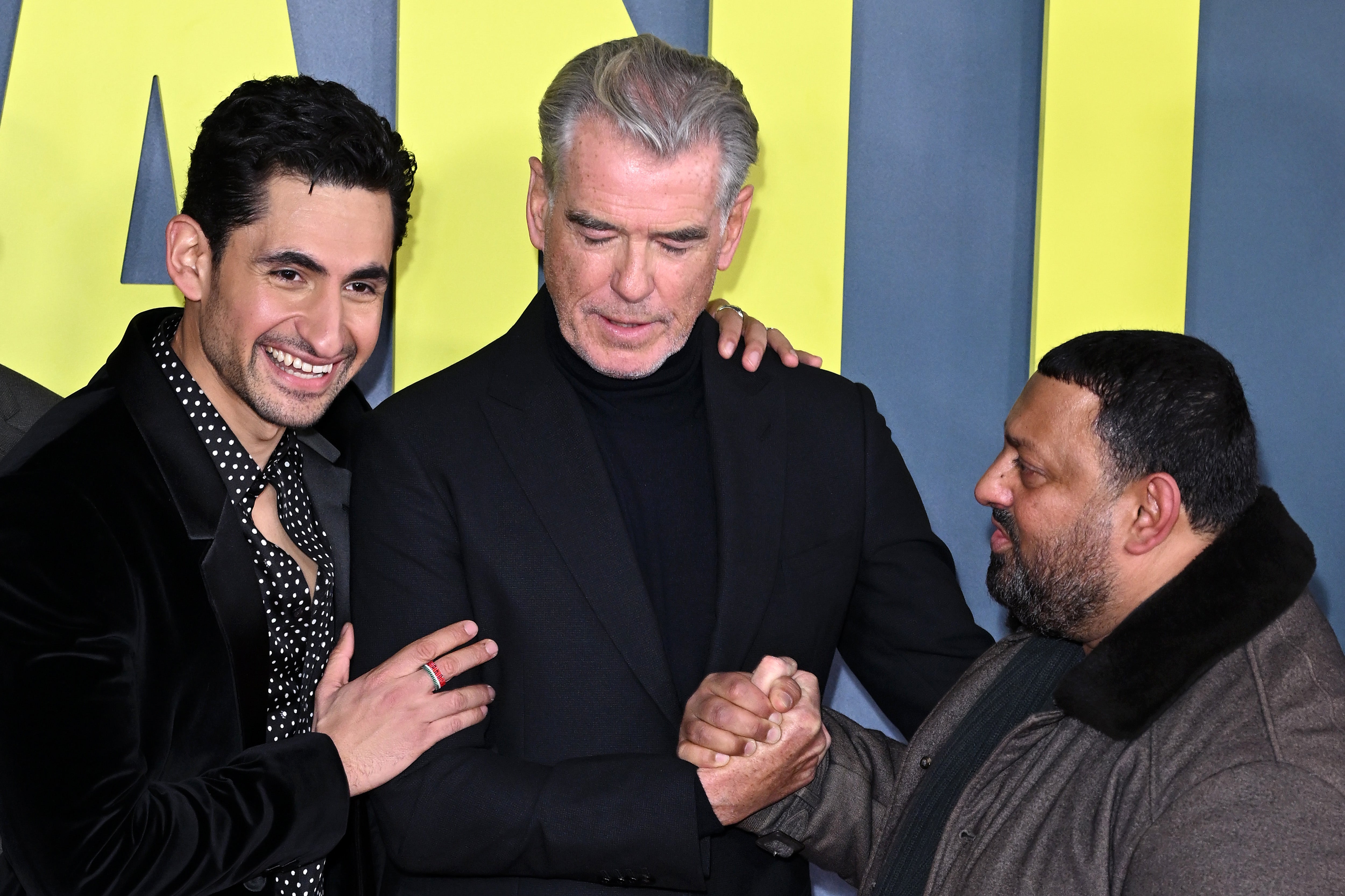 Left to right: Amir El-Masry, Pierce Brosnan and Prince Naseem at a UK screening of ‘Giant’