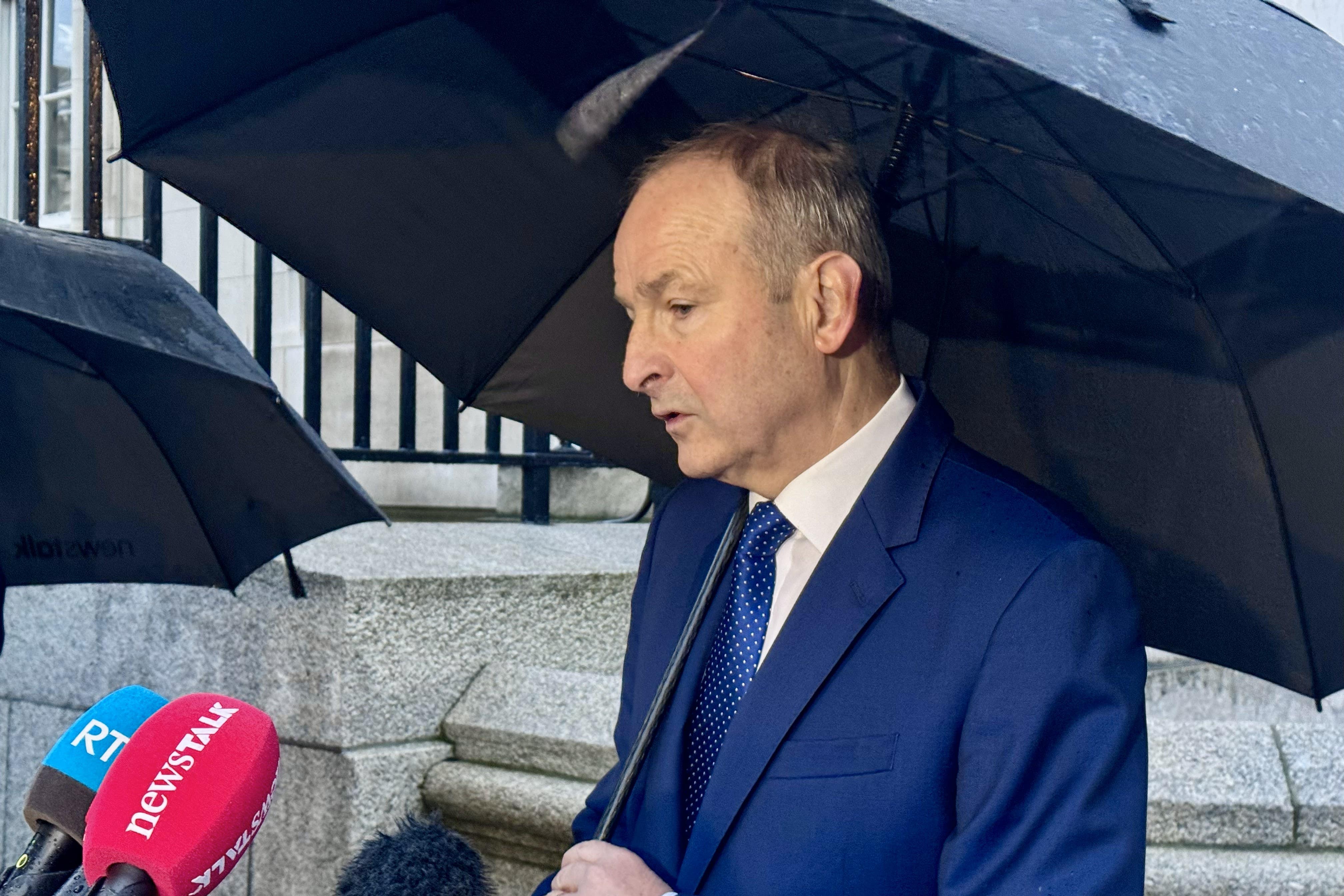 Taoiseach Micheal Martin speaking outside Government Buildings in Dublin (Bairbre Holmes/PA)
