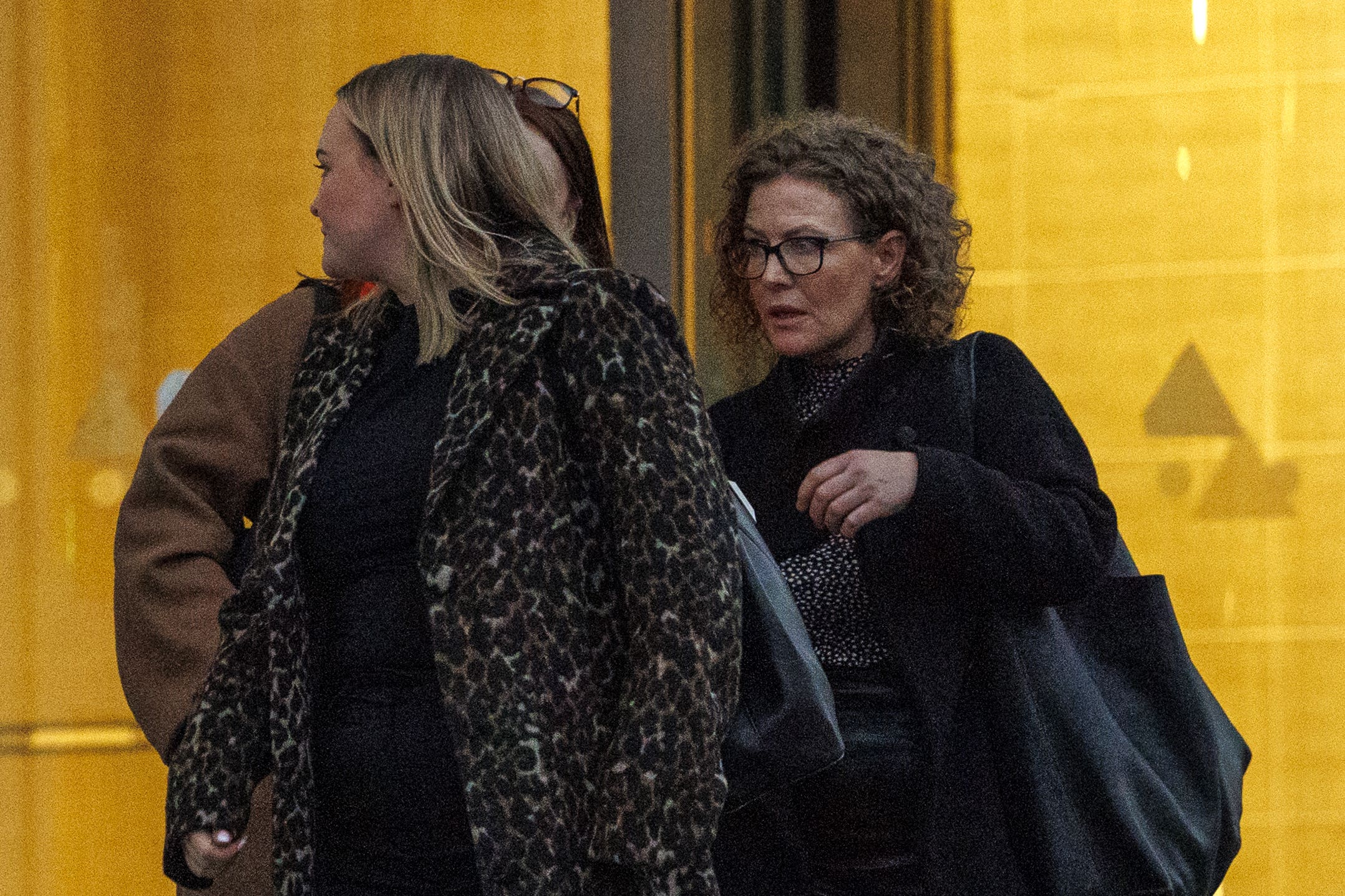Fiona Donohoe (right), the mother of Noah Donohoe, leaving Belfast Coroner’s Court, after attending the inquest into the death of 14-year-old Noah (Liam McBurney/PA)
