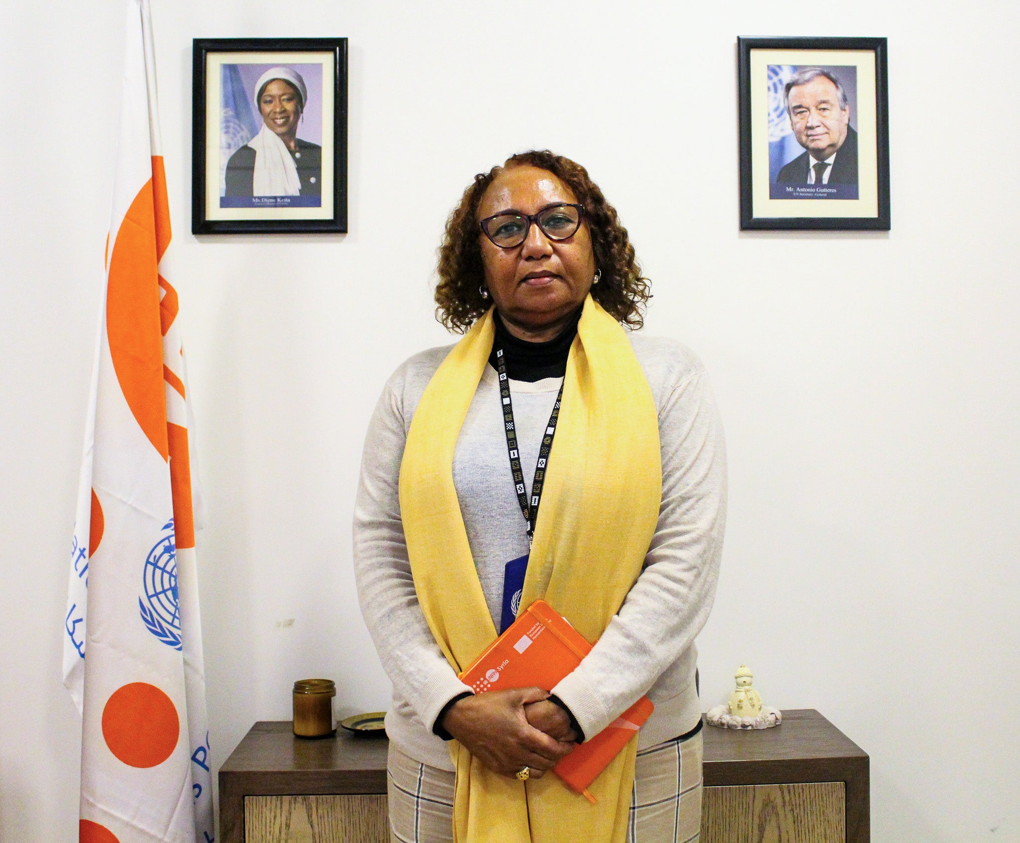 Enshrah Ahmed, UNFPA’s representative in Syria in her office