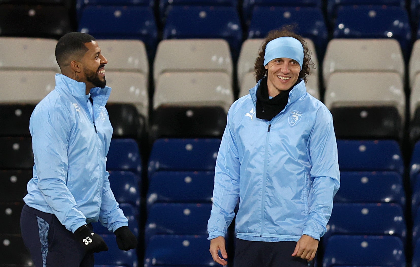 Ex-Chelsea defender David Luiz (right) trained at Stamford Bridge for Pafos on Tuesday
