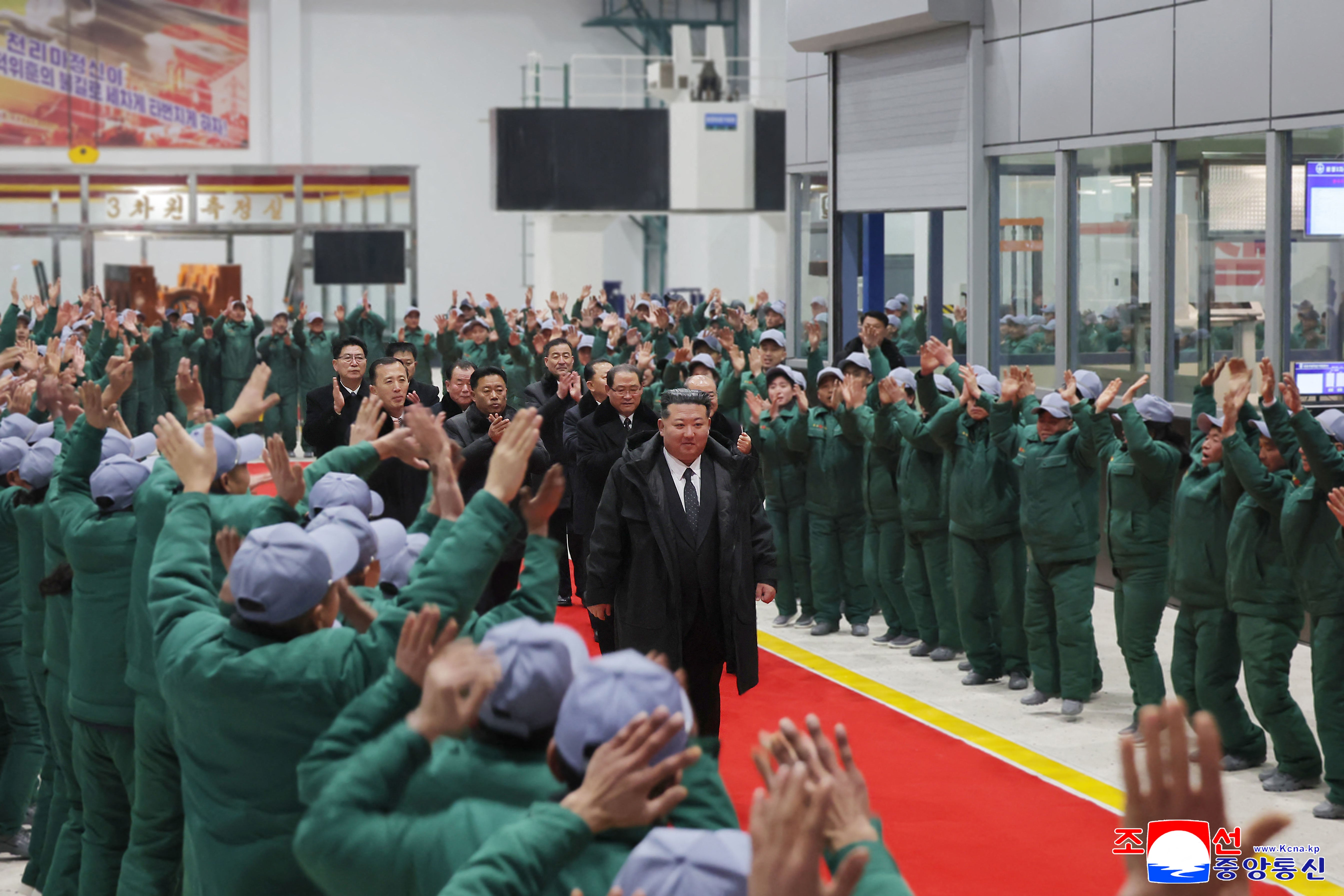 Kim Jong Un attends the completion ceremony for the first phase of renovations and modernisation of the Ryongsong Machine Complex in Hamgyong