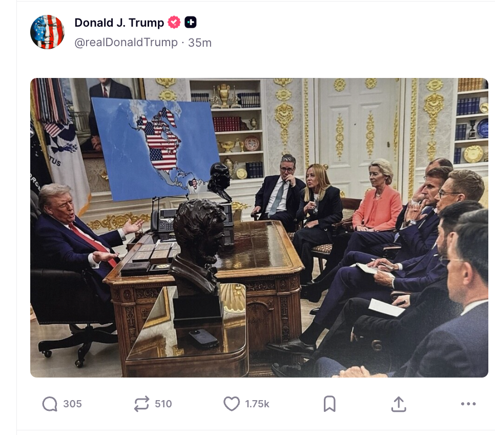 A Truth Social post by Trump continued his trolling over Greenland