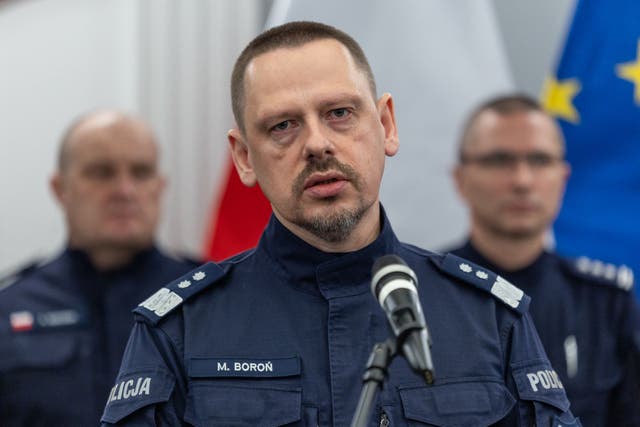 <p>Inspector Marek Boron, Commander-in-Chief of the Polish Police, speaks during a press conference about the drug bust</p>