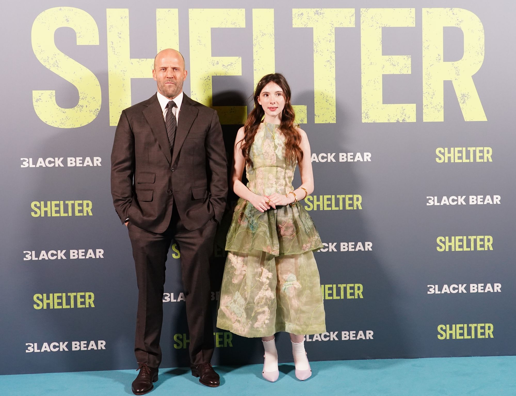 Jason Statham and Bodhi Rae Breathnach attend the premiere of Shelter
