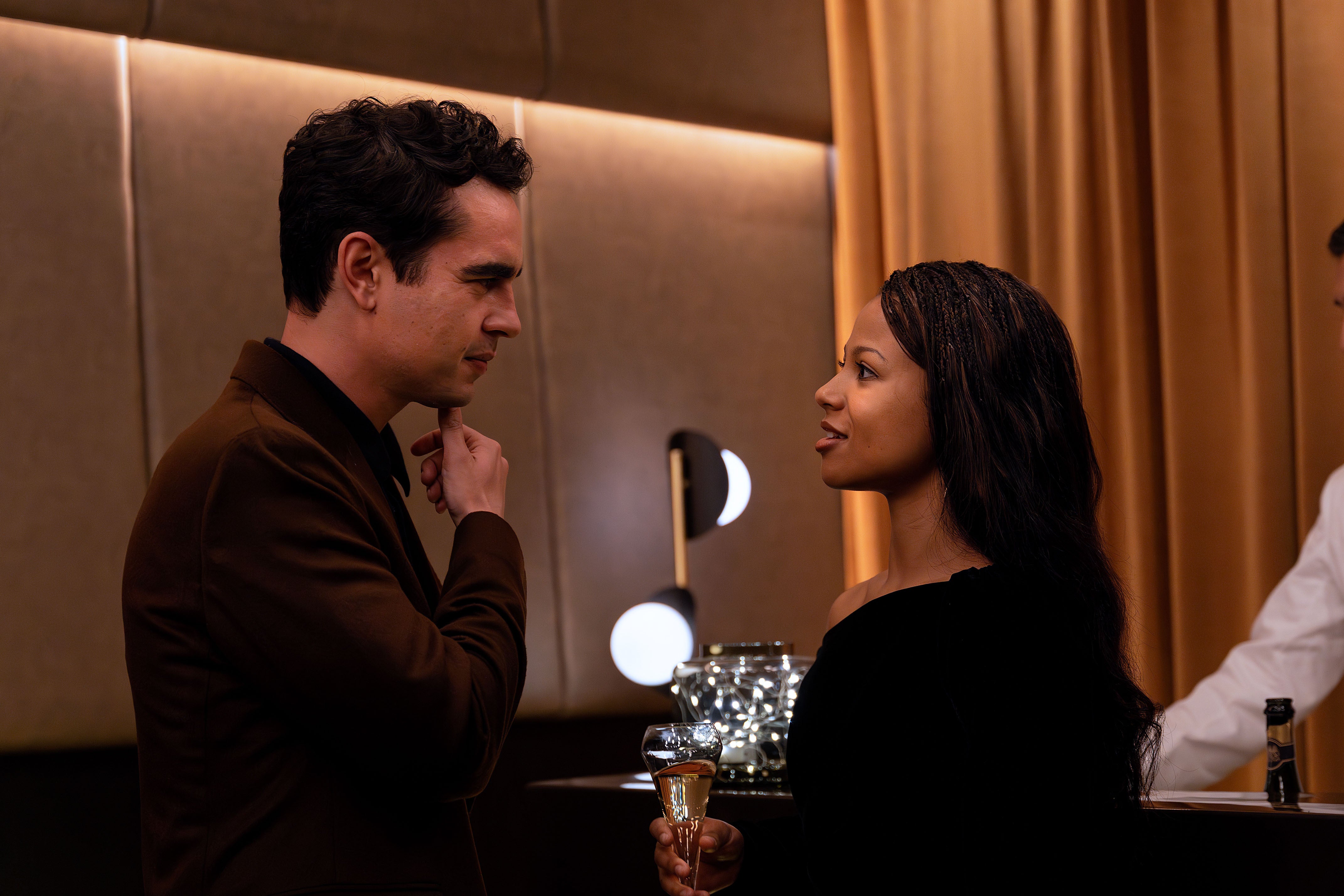 Myha’la as Harper Stern with Max Minghella as Whitney, a shady CFO