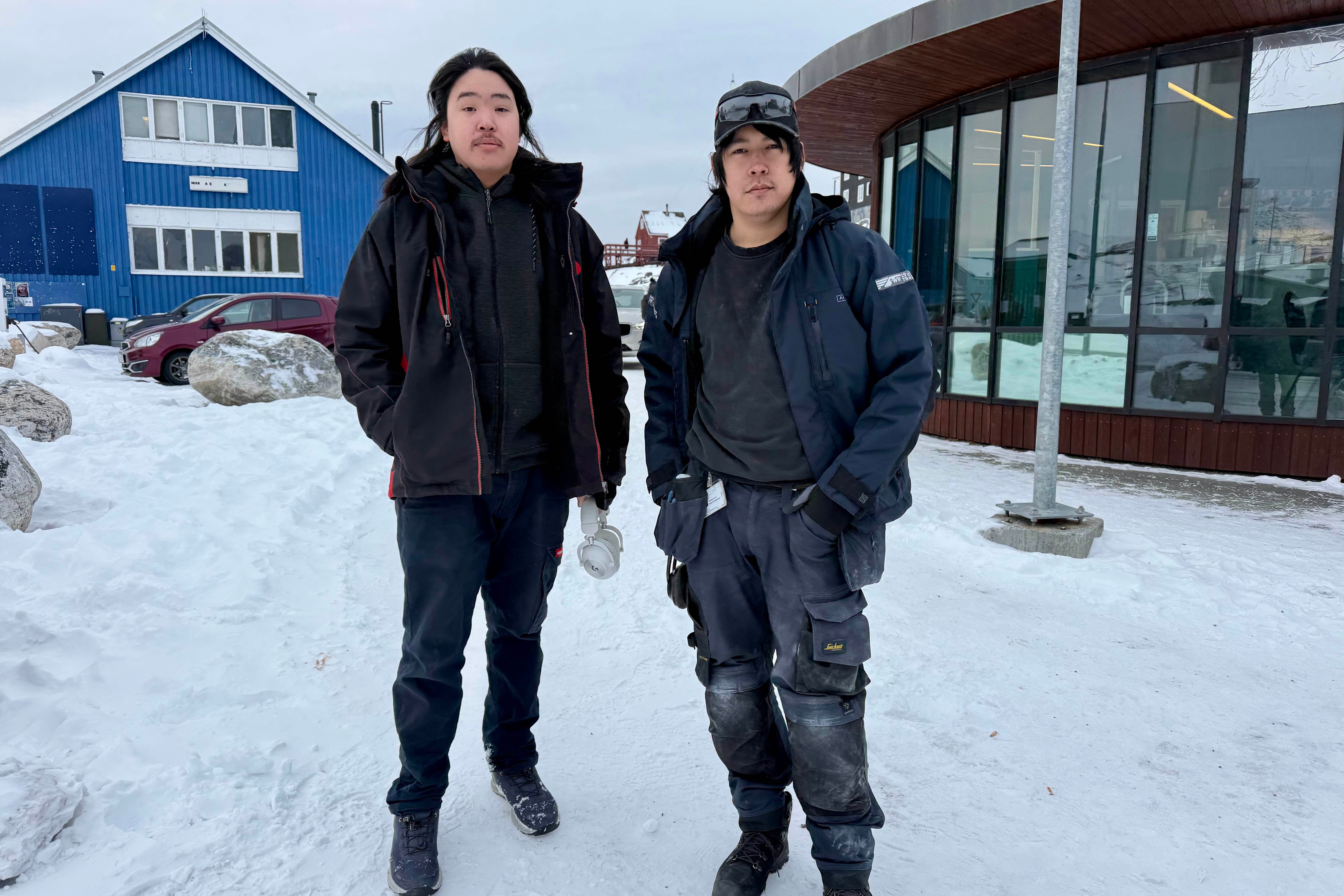 Nuuk residents Elias Larson and Erik Christensen say they are anxious for Greenland to avoid conflict