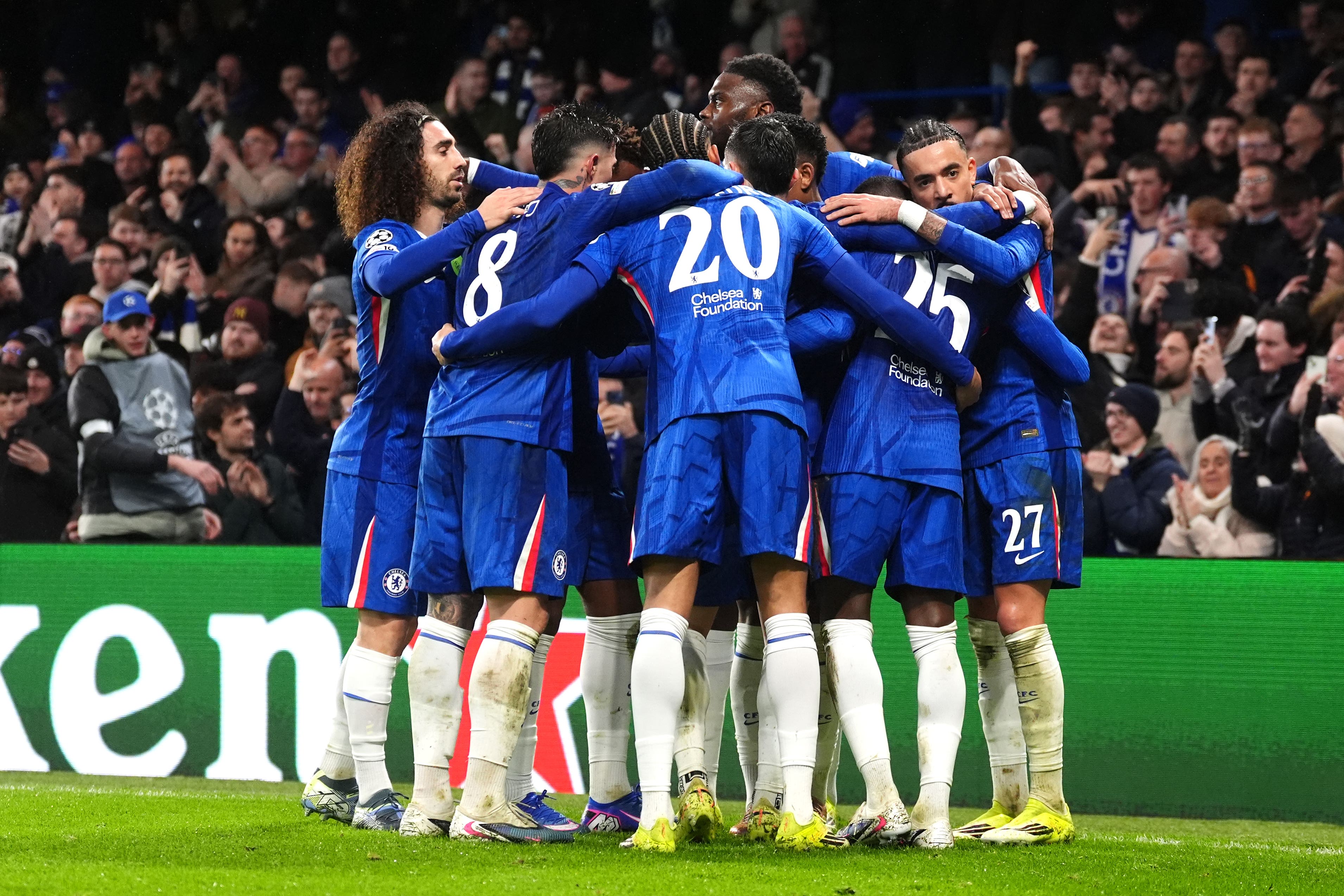 Chelsea celebrate Moises Caicedo’s (hidden) winner