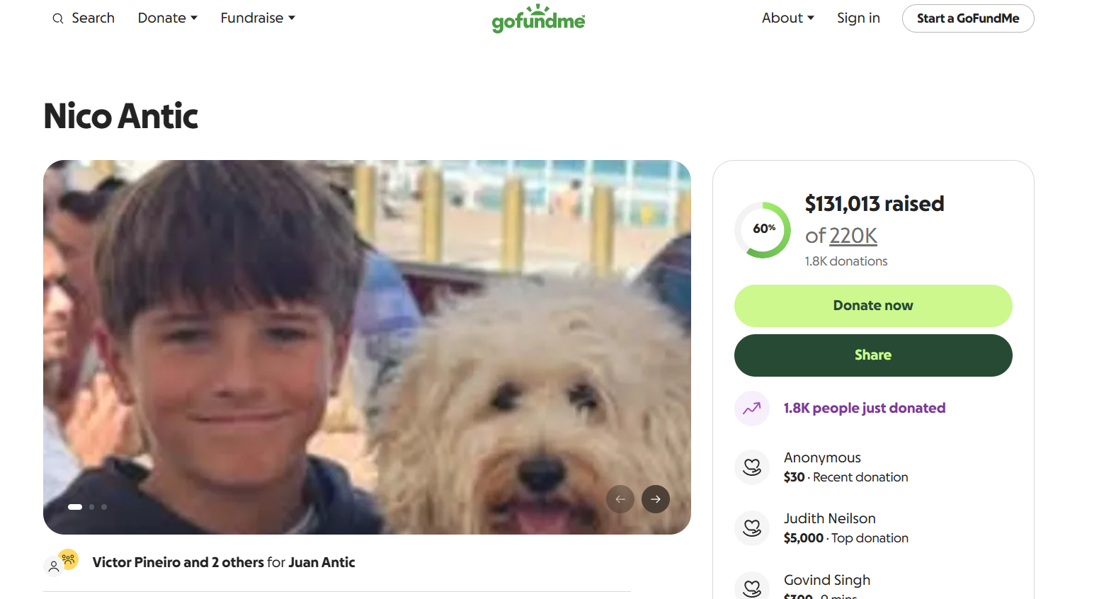 GoFundMe page for Nico Antic