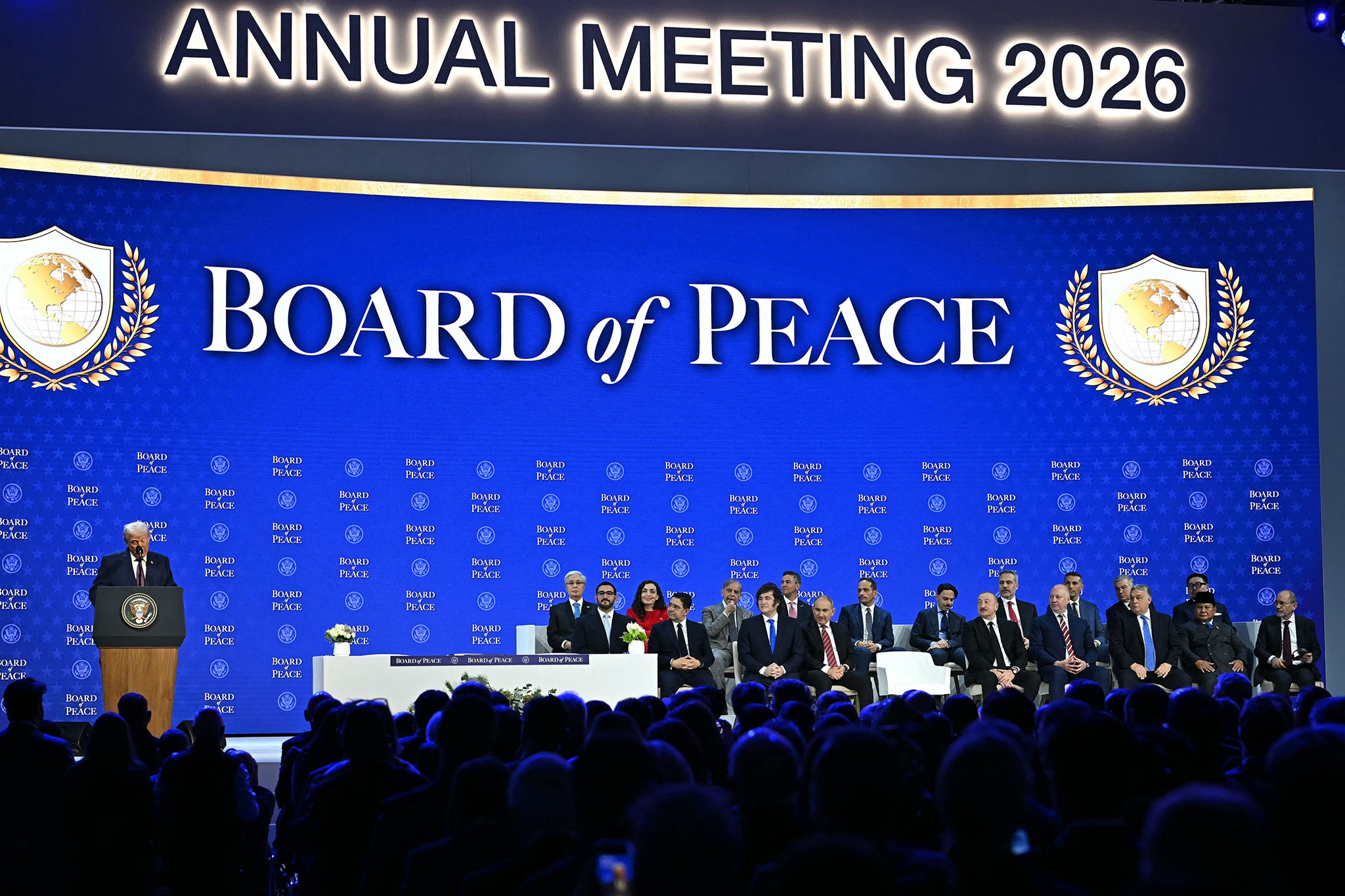 Trump speaks at a peace board meeting during the World Economic Forum annual meeting in Davos on Wednesday